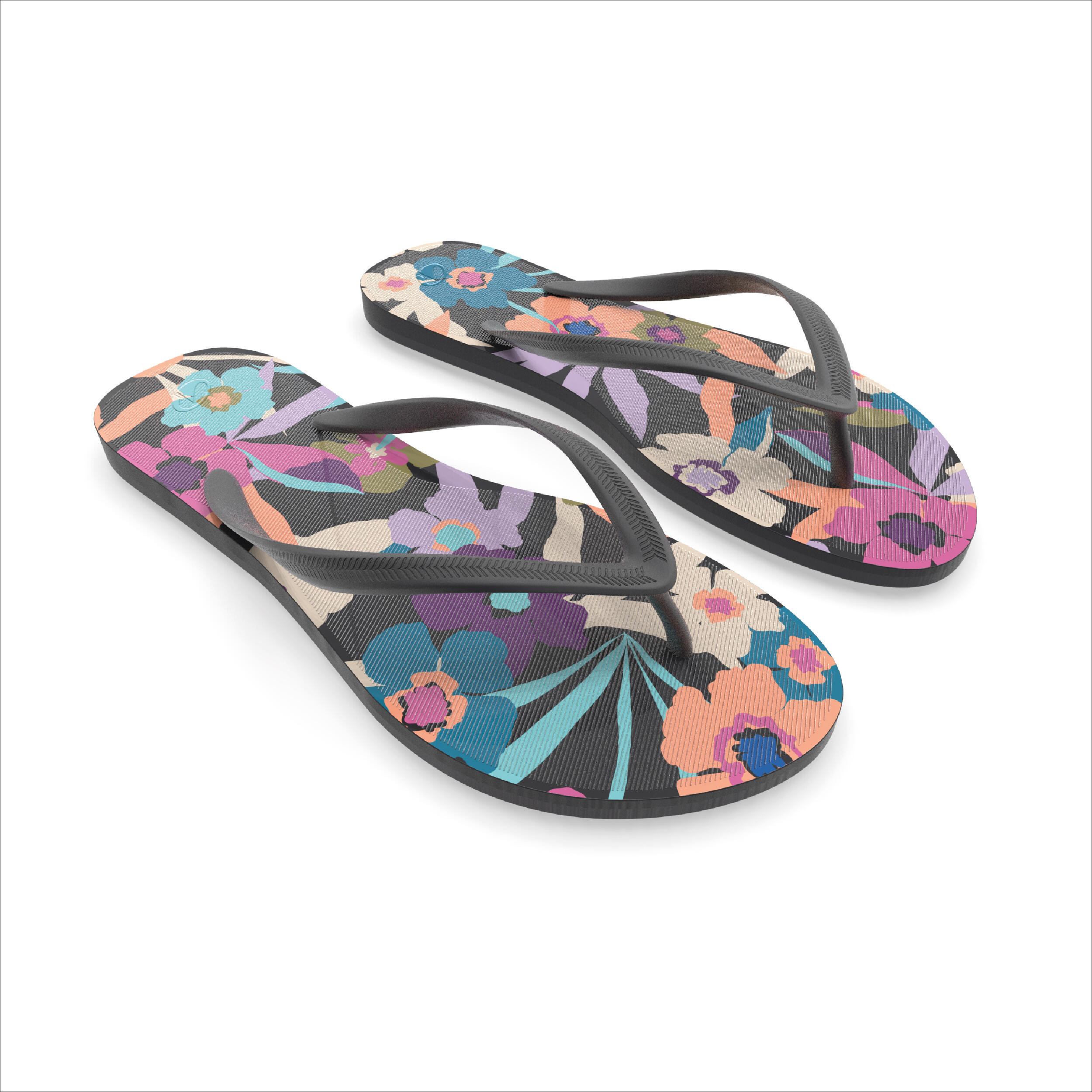 Women’s flip-flops - 500 Big Azae black & multi-coloured