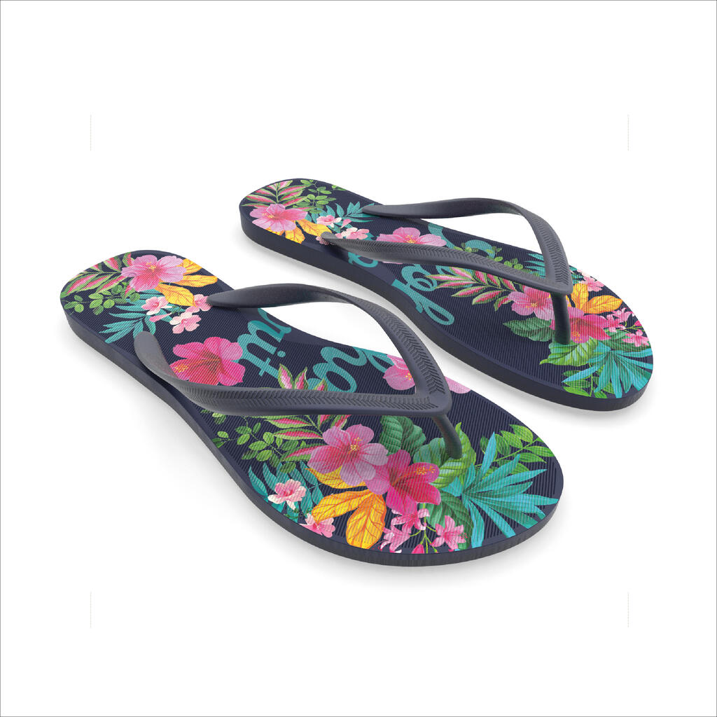 Women’s flip-flops - 500 Bora steel blue & multi-coloured