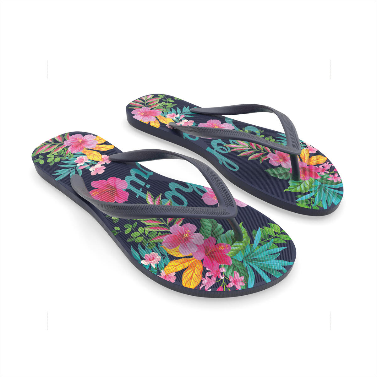 Tongs Femme - 500 Bora bleu acier & multi-couleurs