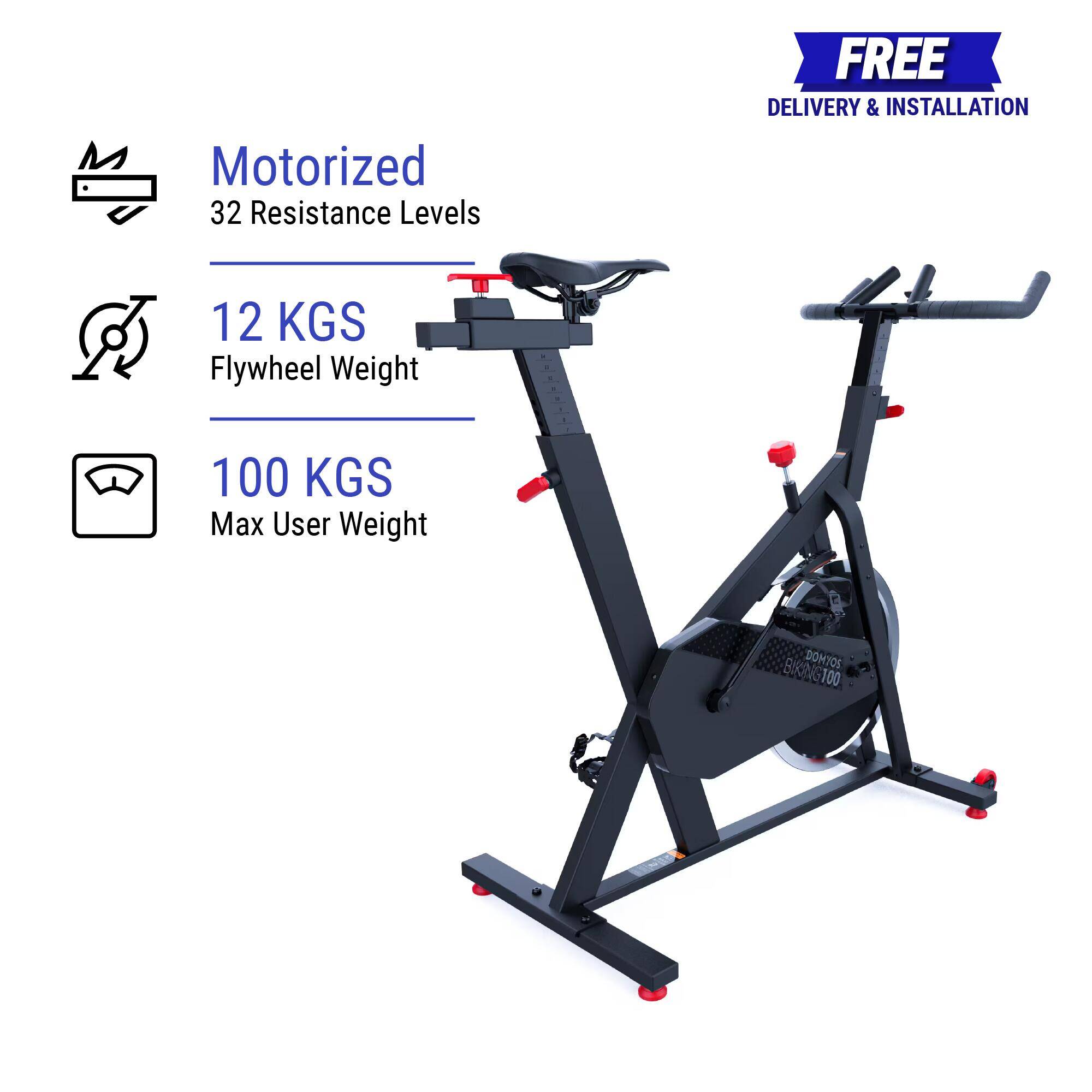 Exercise Spin Bike with 12kg Flywheel, 32 Resistance Levels, Supports upto 100Kg