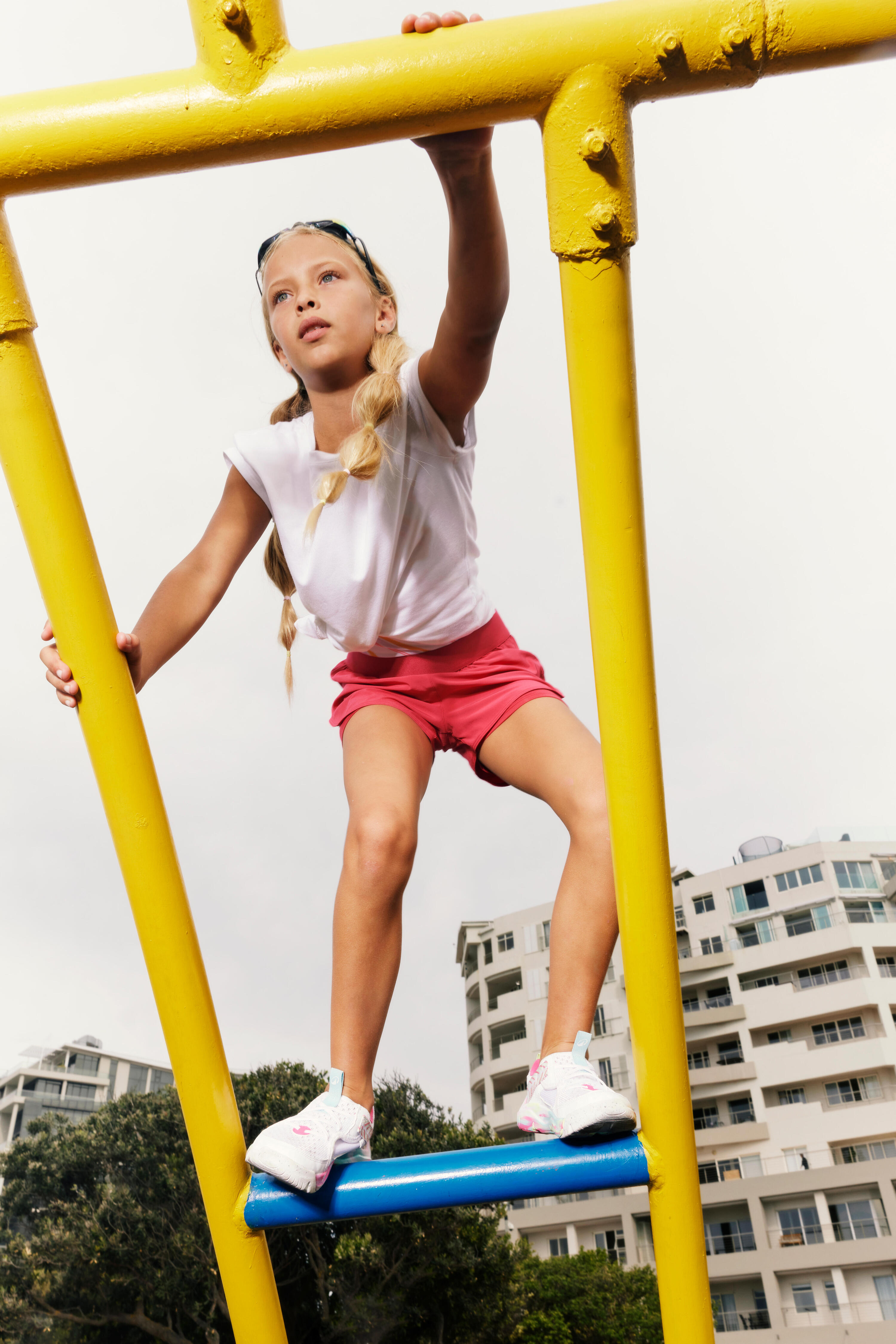 Pantaloncini bambina ginnastica 2 in 1 traspiranti rosa 5/8