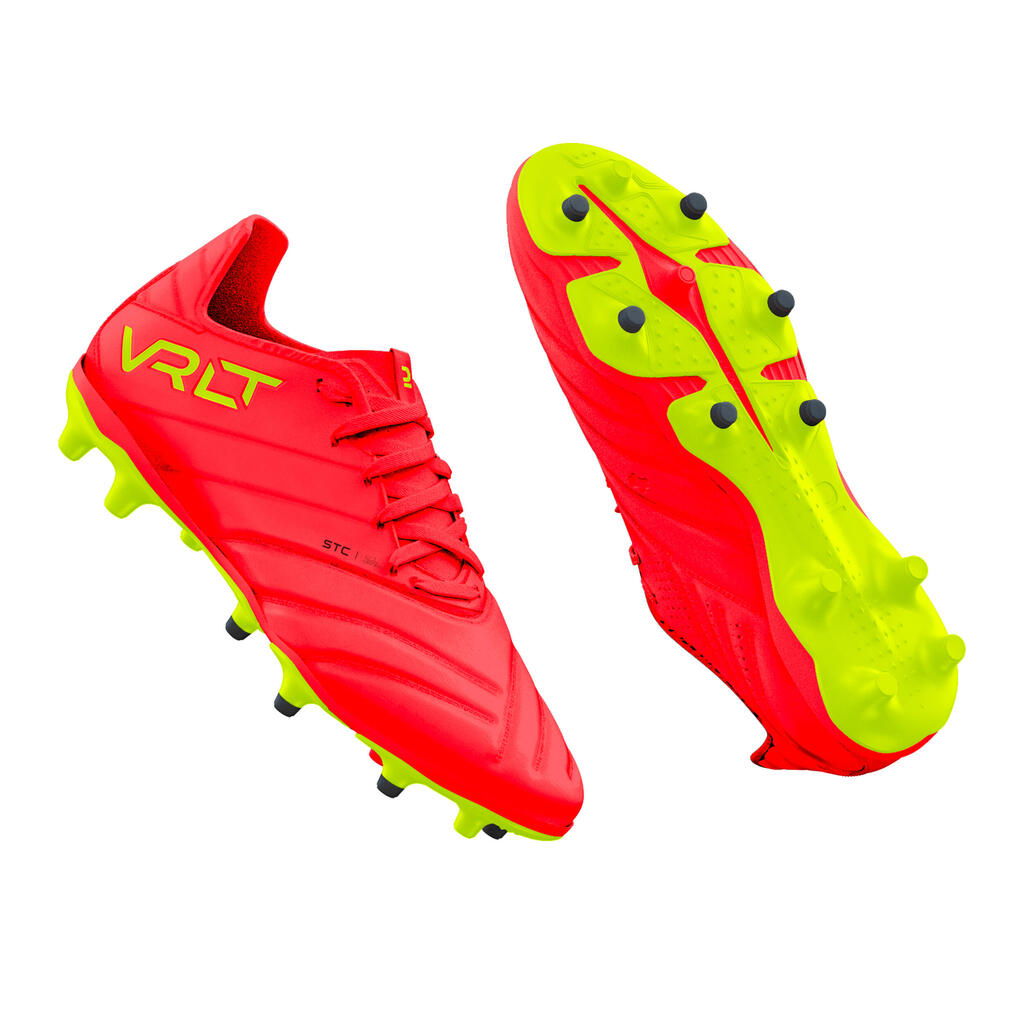 Kids' Lace-Up Leather Football Boots Viralto II FG - Acid Red