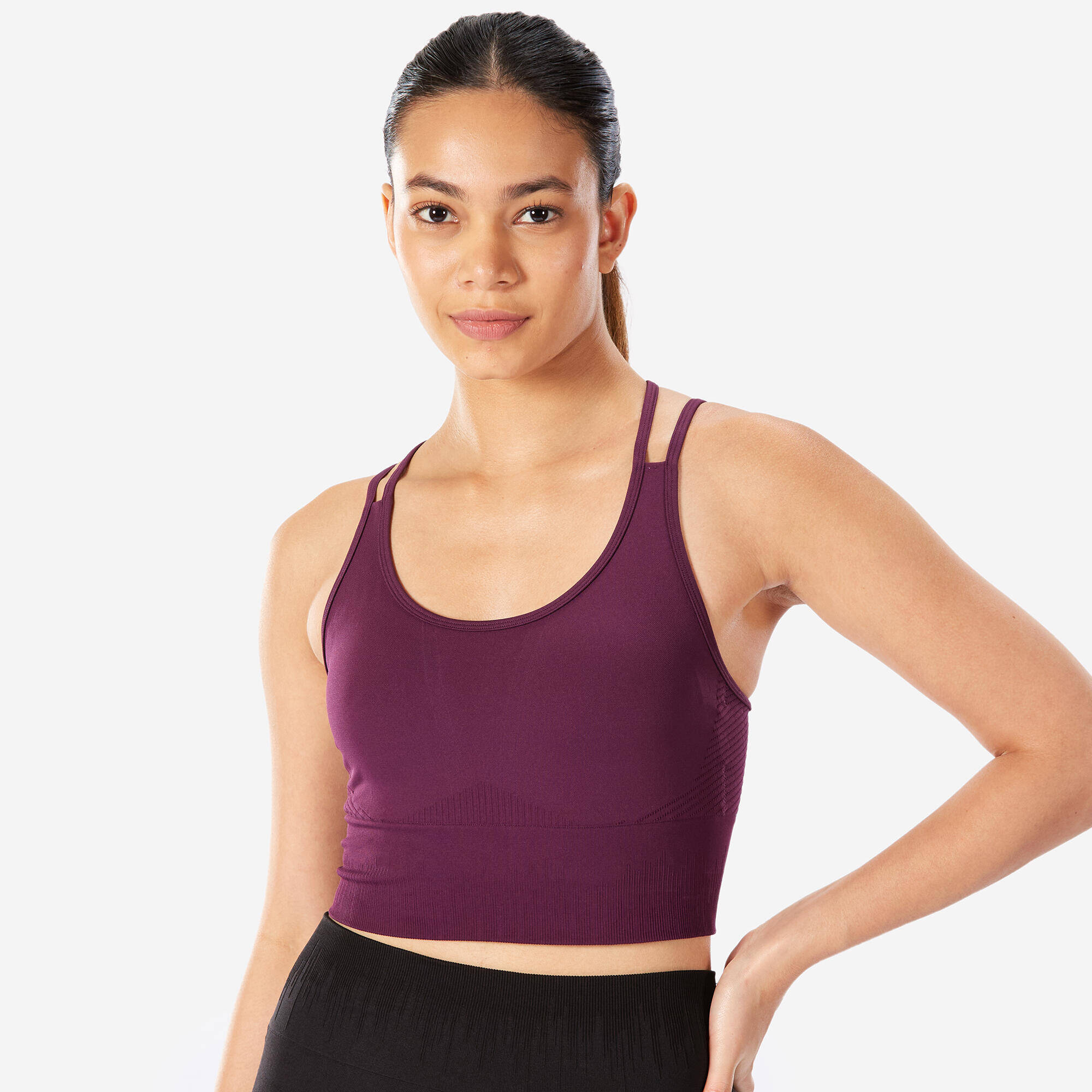 Women's Light Support Multi-Strap Cropped Sports Bra - Grape Purple -  1