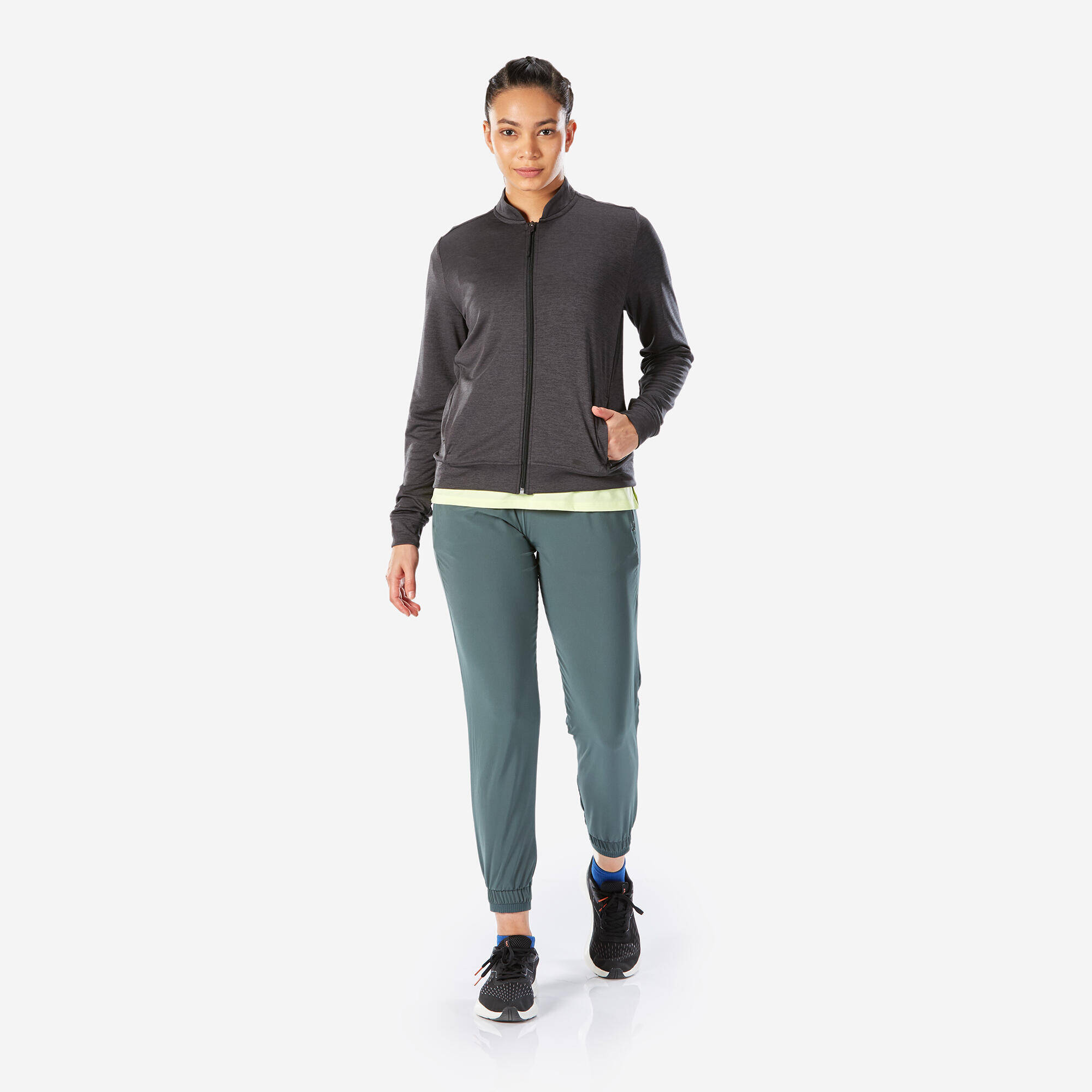 Women's breathable running jacket-KIPRUN Run 100 Dry-Black and smoke grey -  4