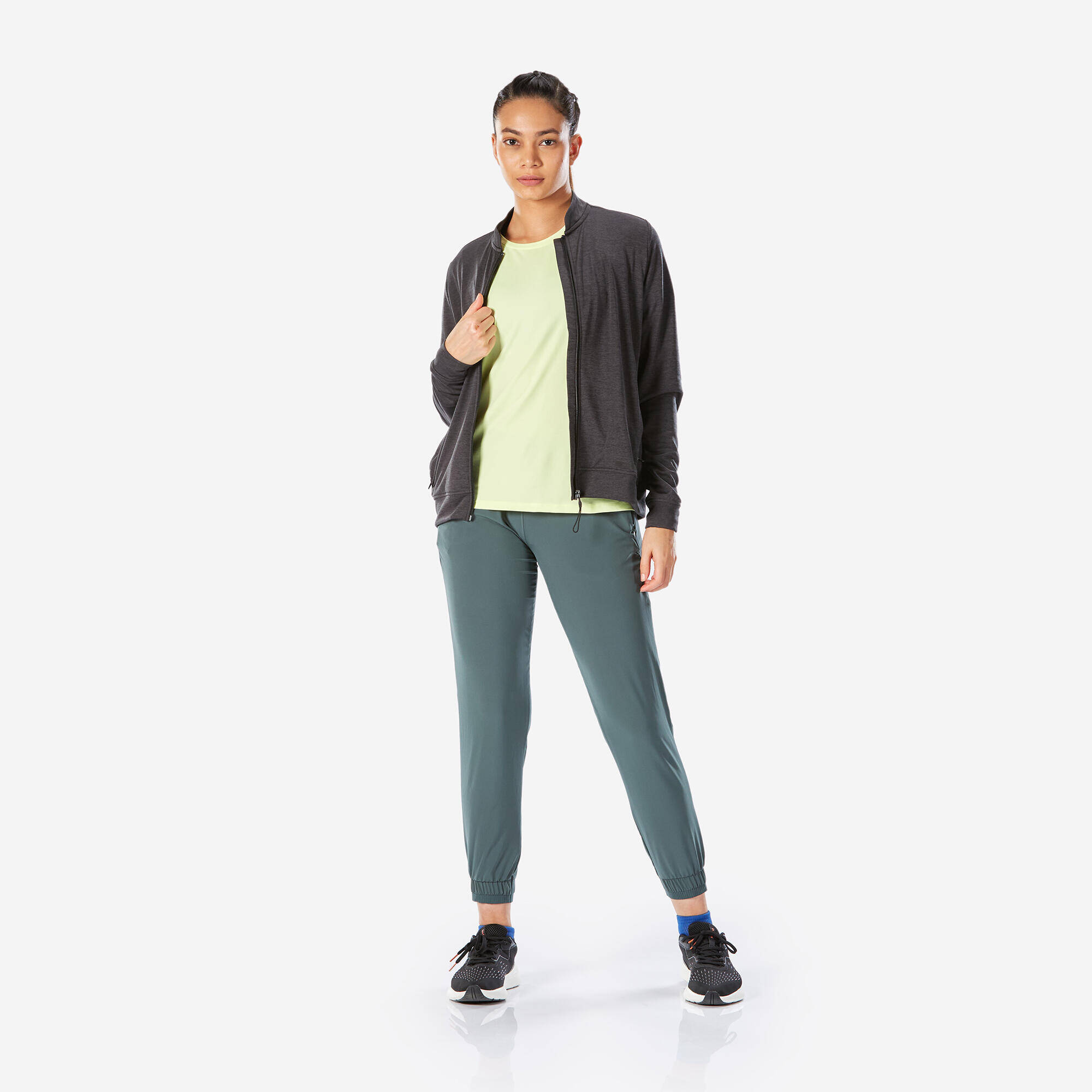 Women's breathable running jacket-KIPRUN Run 100 Dry-Black and smoke grey -  3
