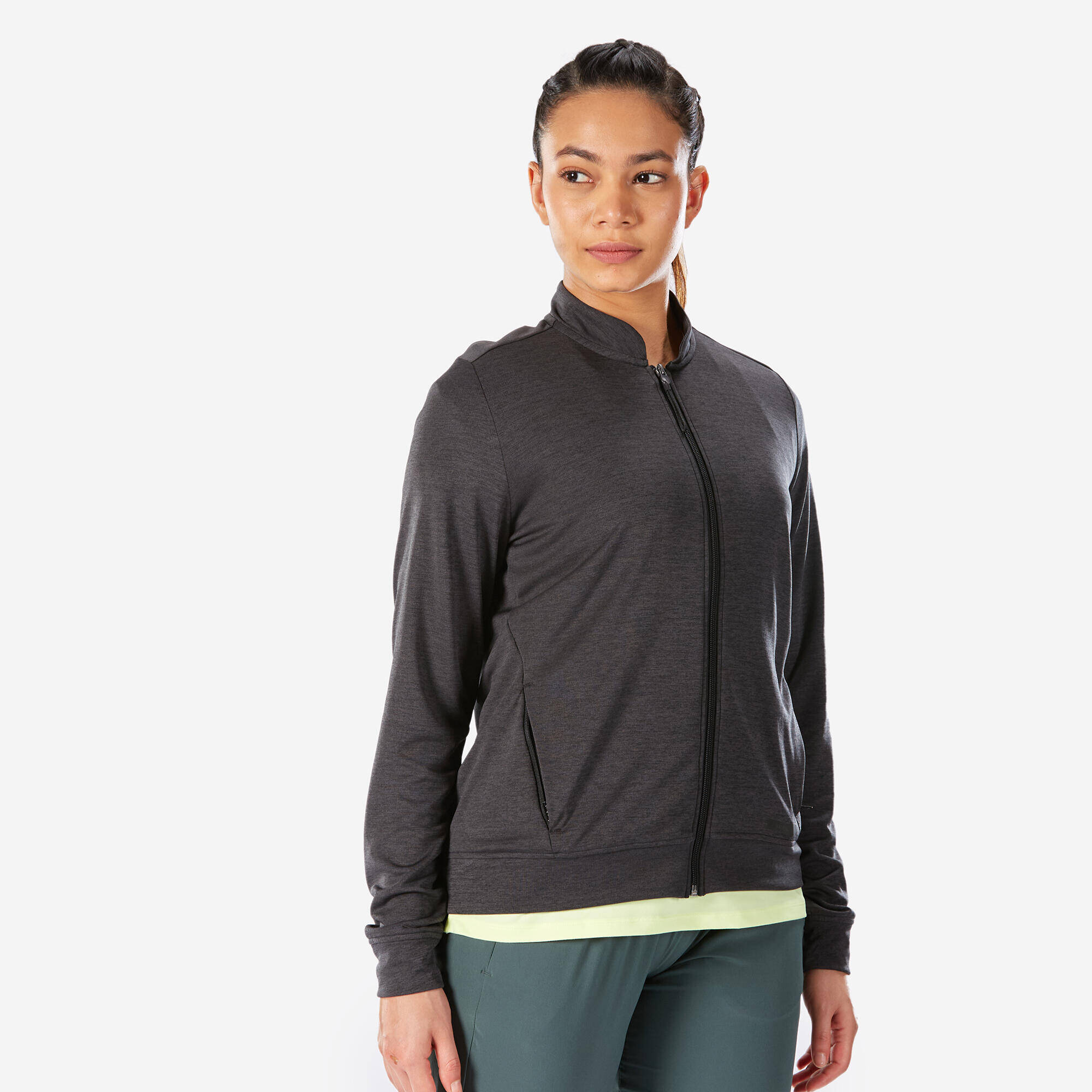 Women's breathable running jacket-KIPRUN Run 100 Dry-Black and smoke grey -  2