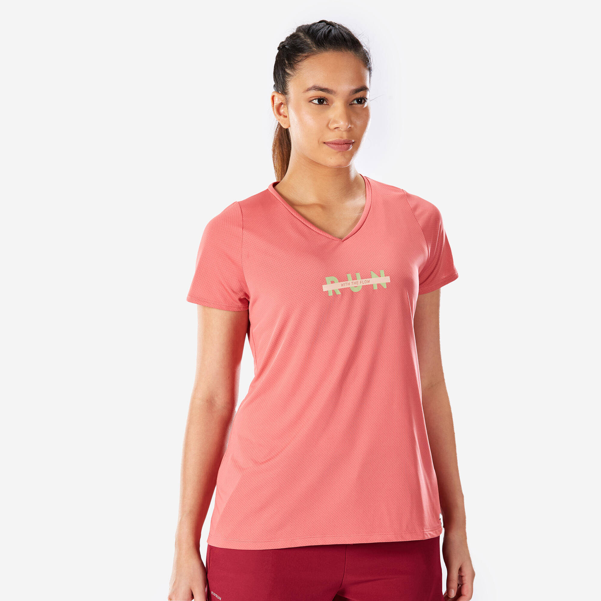 Printed Running T-shirt for women Run Dry 150- Old Pink -  1