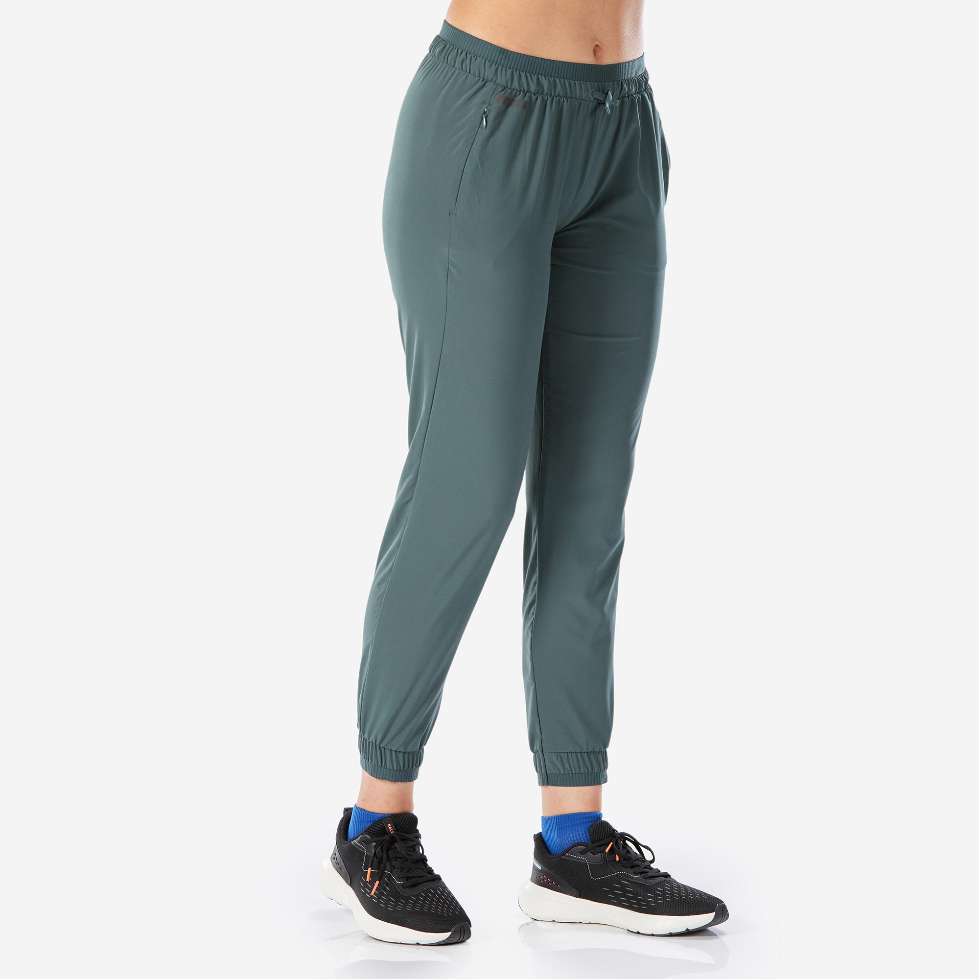 Pantaloni running donna RUN 500 DRY verde scuro 12/22