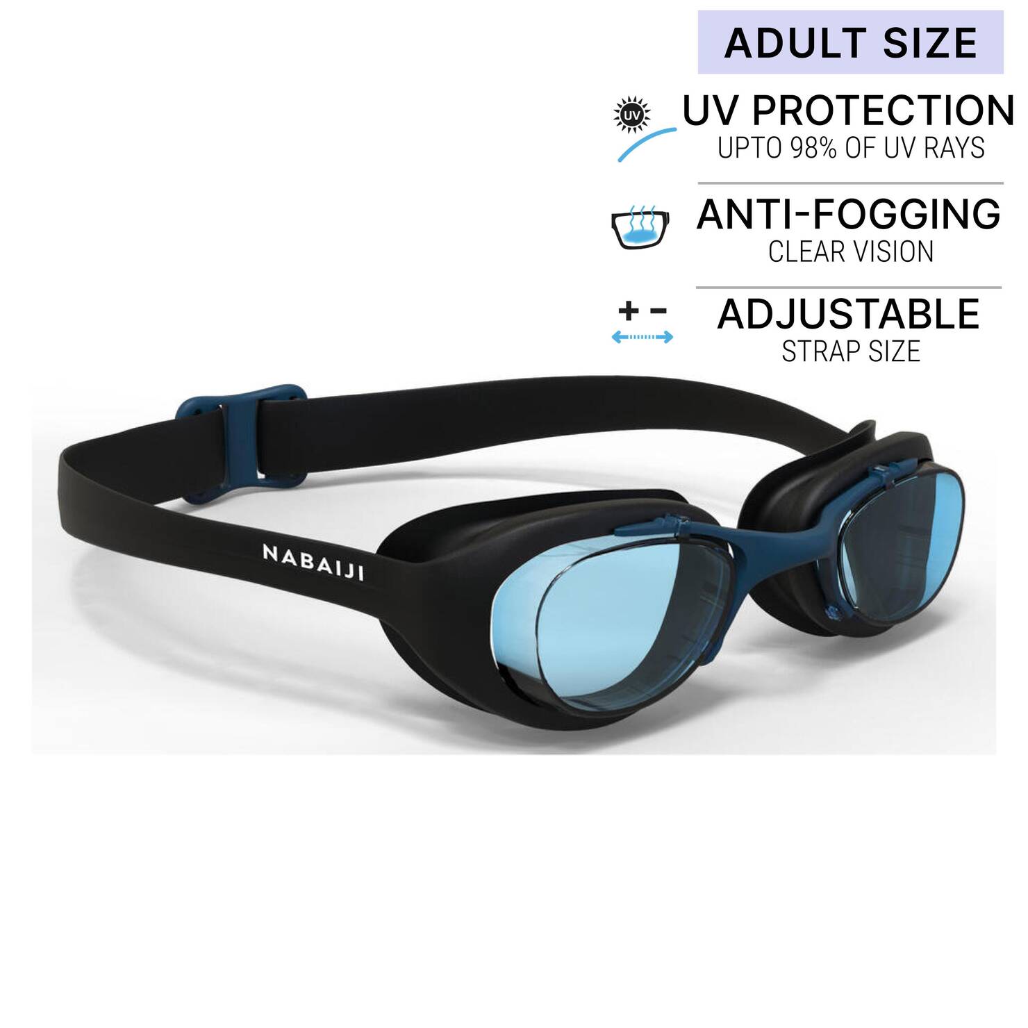 Adult Swimming Goggles Men Women UV Protection Xbase Anti-Fog Clear Lenses Black