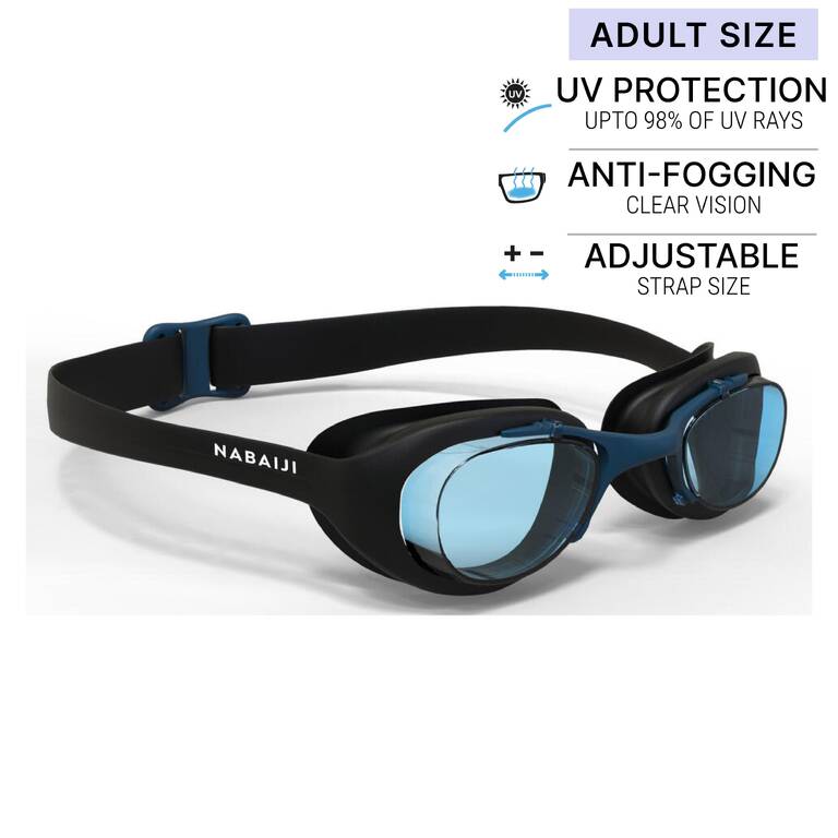 Adult Swimming Goggles Mens Womens UV Protection Xbase Clear Lenses Black