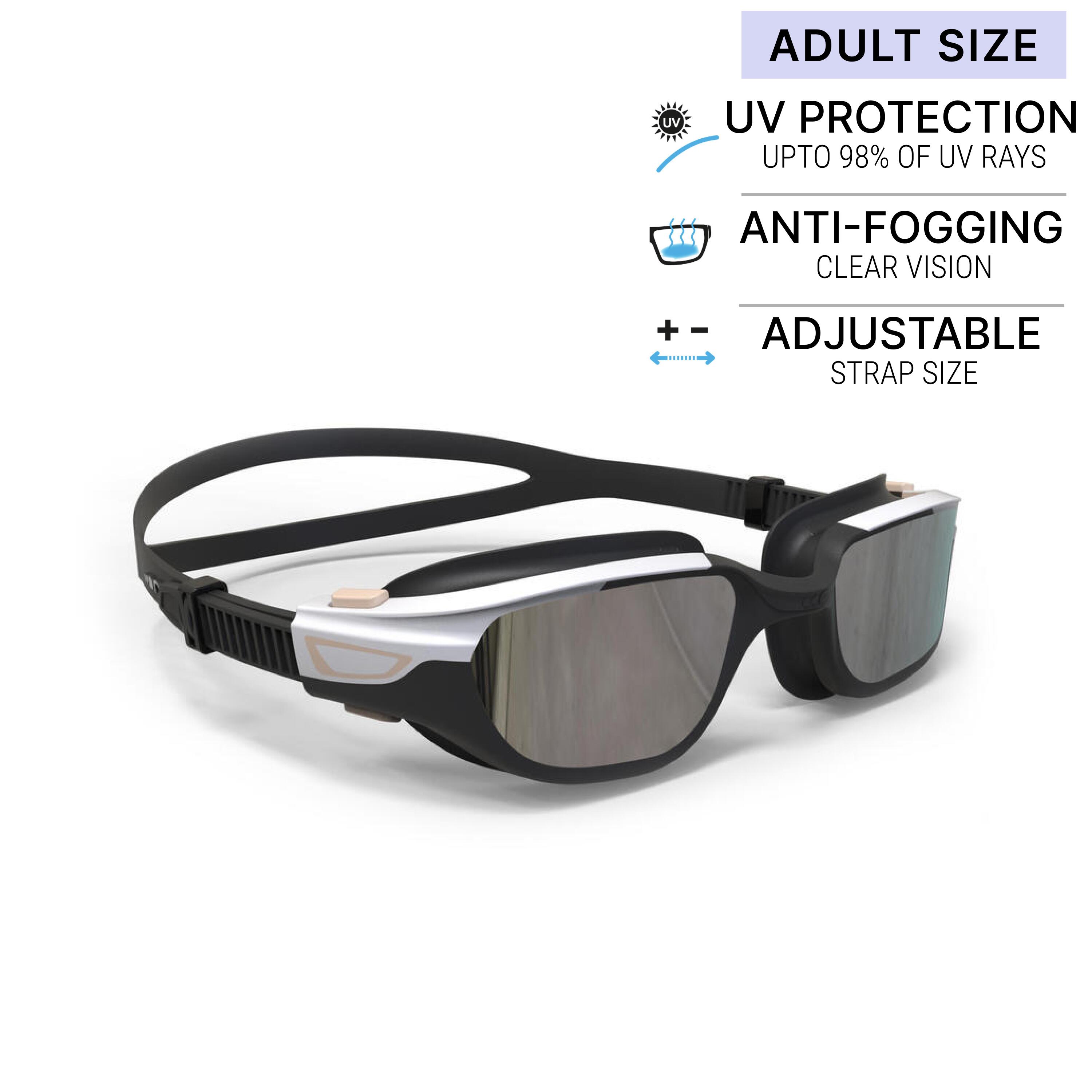 Lentes de natación negro blanco talla L - SPIRIT cristales espejados 5/16