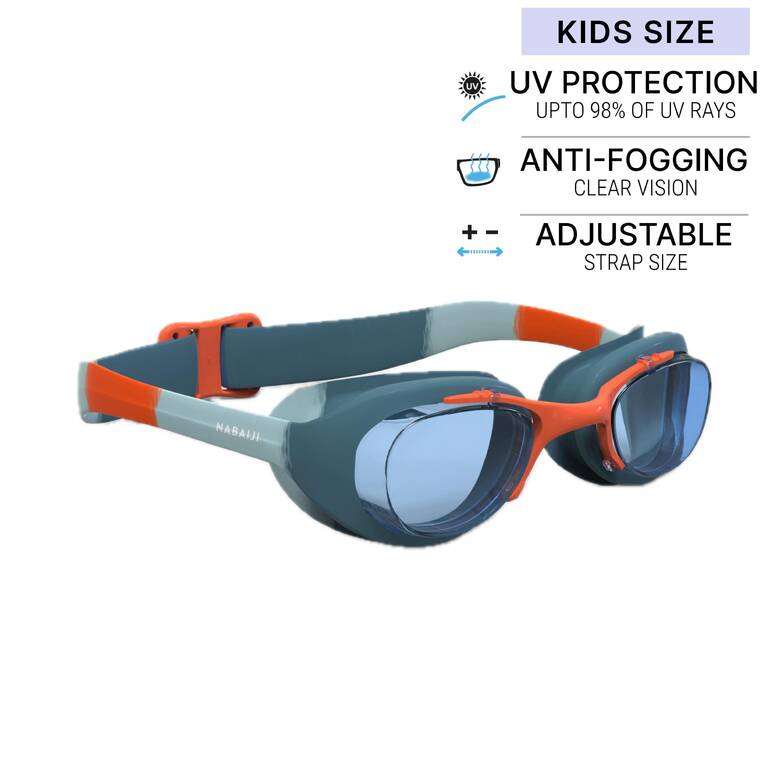 Swimming goggles XBASE - Clear lenses - Kids' size - Green orange