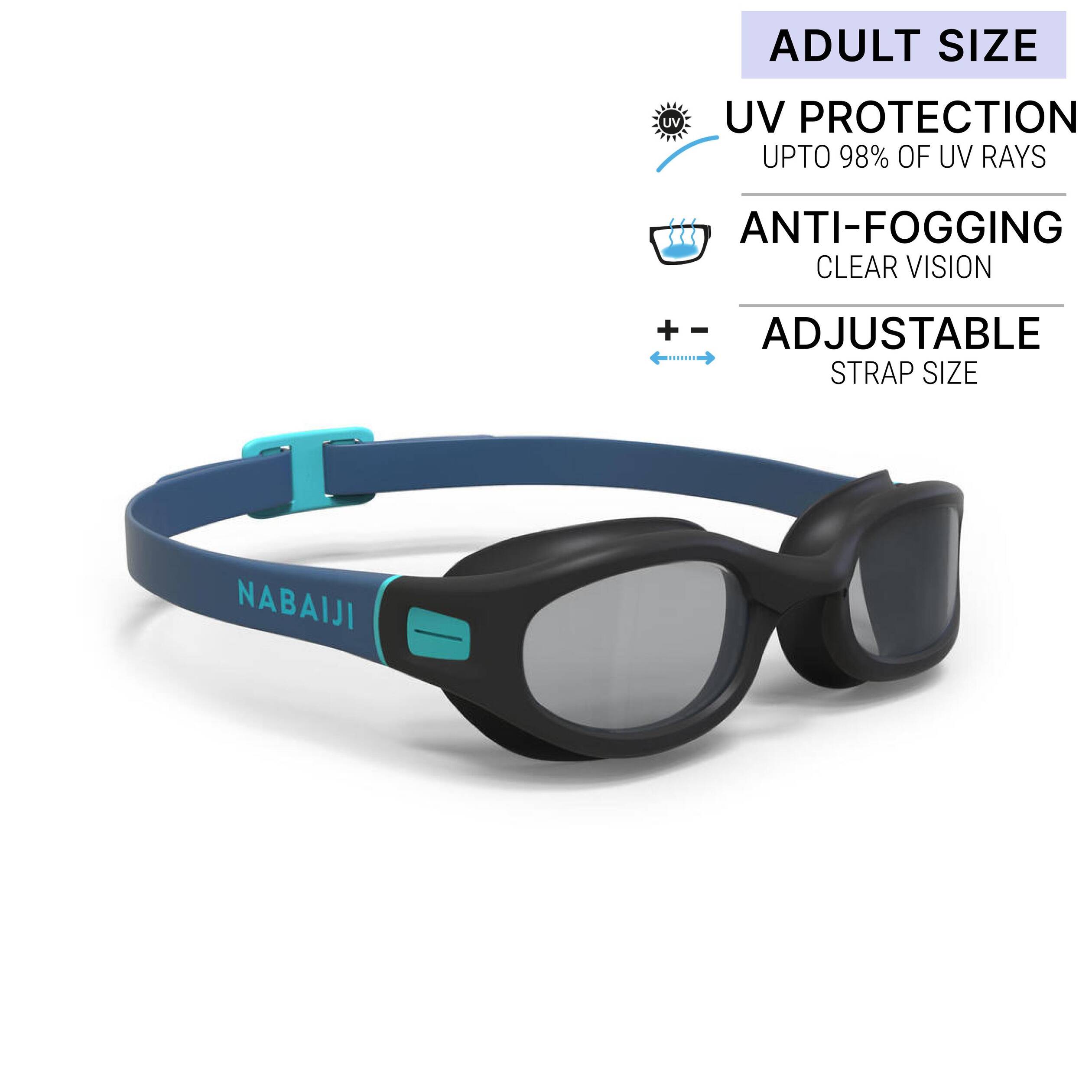 Adult Swimming Goggles Men Women UV Protection Soft 100 Tinted Lenses Black Blue