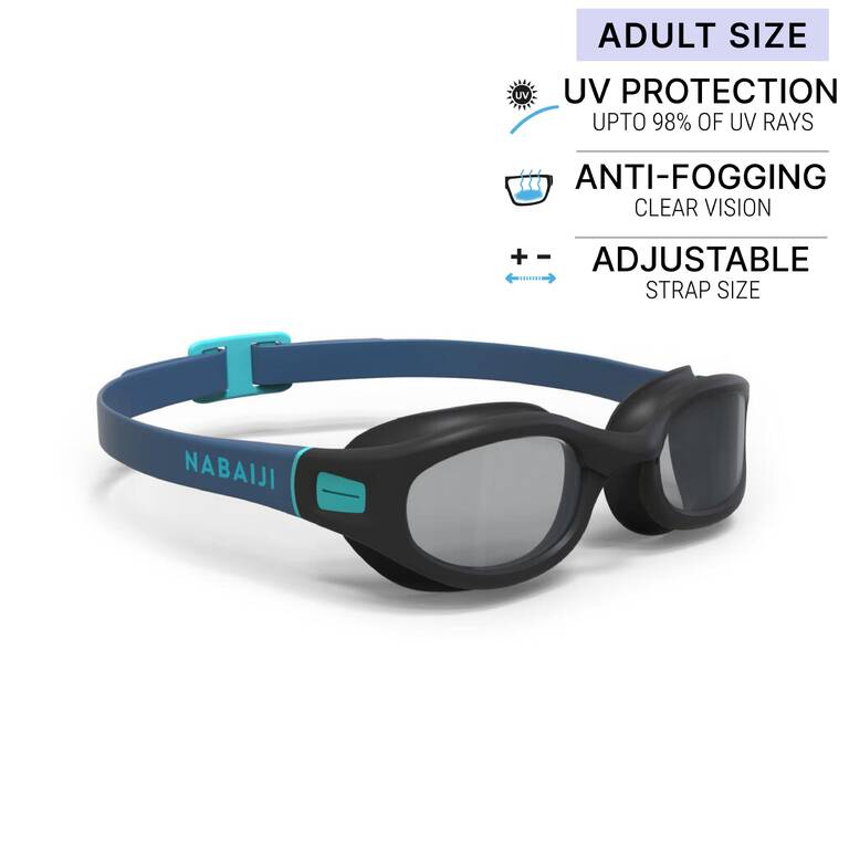 Adult Swimming Goggles Men Women UV Protection Soft 100 Tinted Lenses Black Blue