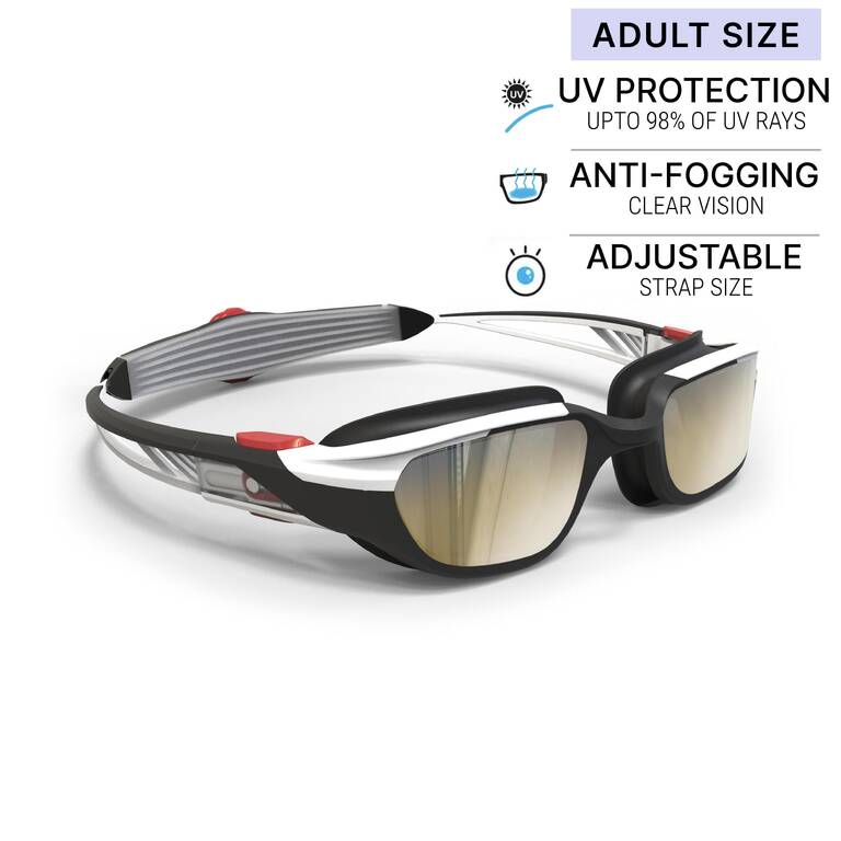 Swimming goggles - Mirrored lenses - Single size - Black white red