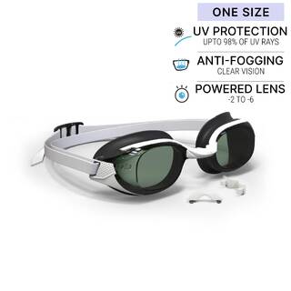 Adult Kids Swimming Goggles Smoked Powered Lenses Adjustable & Comfortable Black