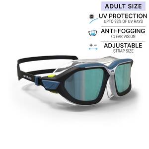 Swimming Goggles Mask Size L Smoked Lenses Comfortable Fit Blue Black