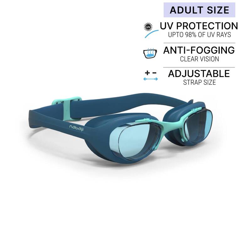 Adult Swimming Goggles Mens Womens UV Protection Xbase Clear Lenses Blue green