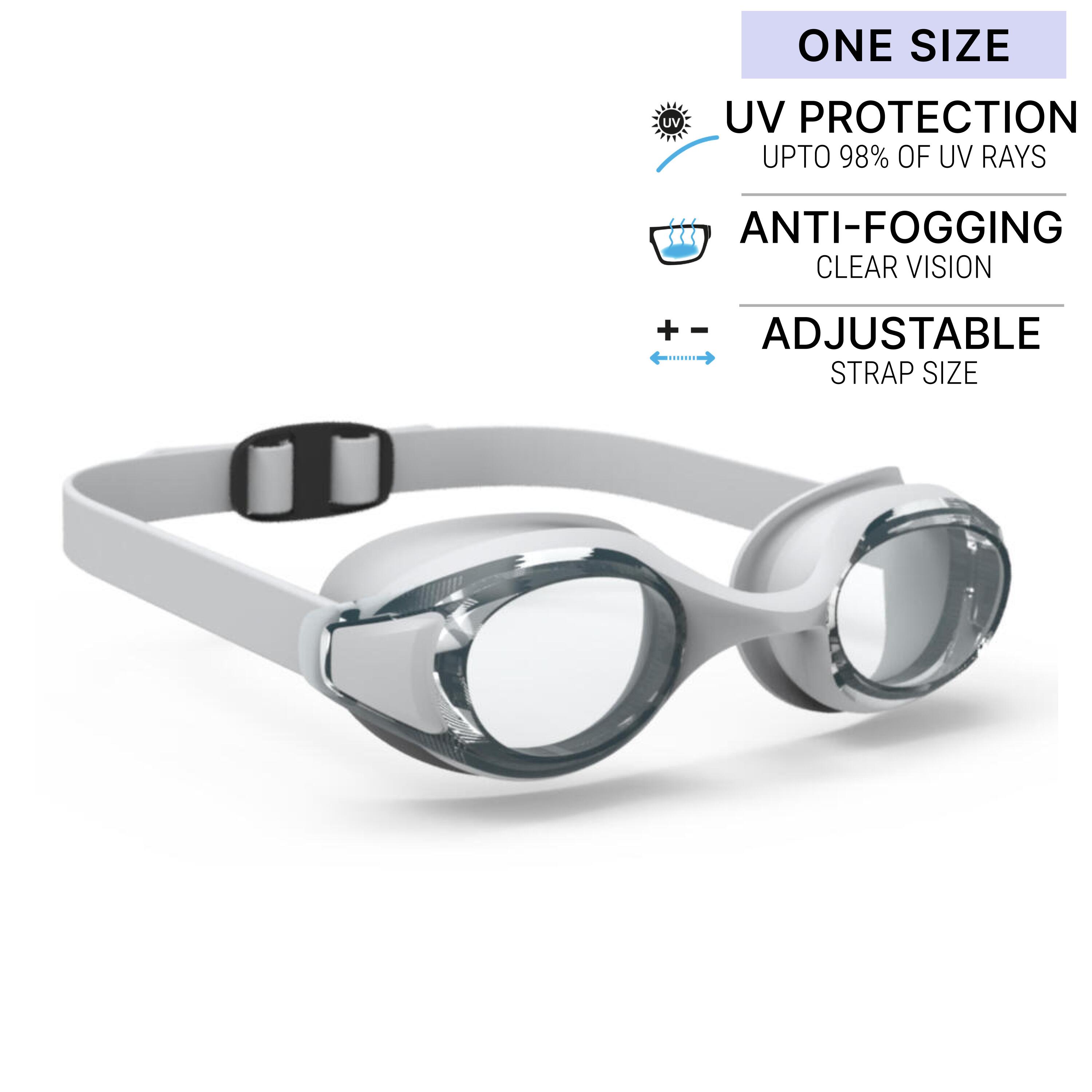 Adult Kids Swimming Goggles One Size With Strap Adjustment Clear Lenses Grey