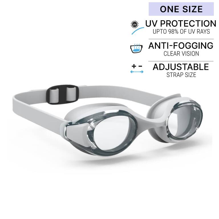 Adult Kids Swimming Goggles One Size With Strap Adjustment Clear Lenses Grey