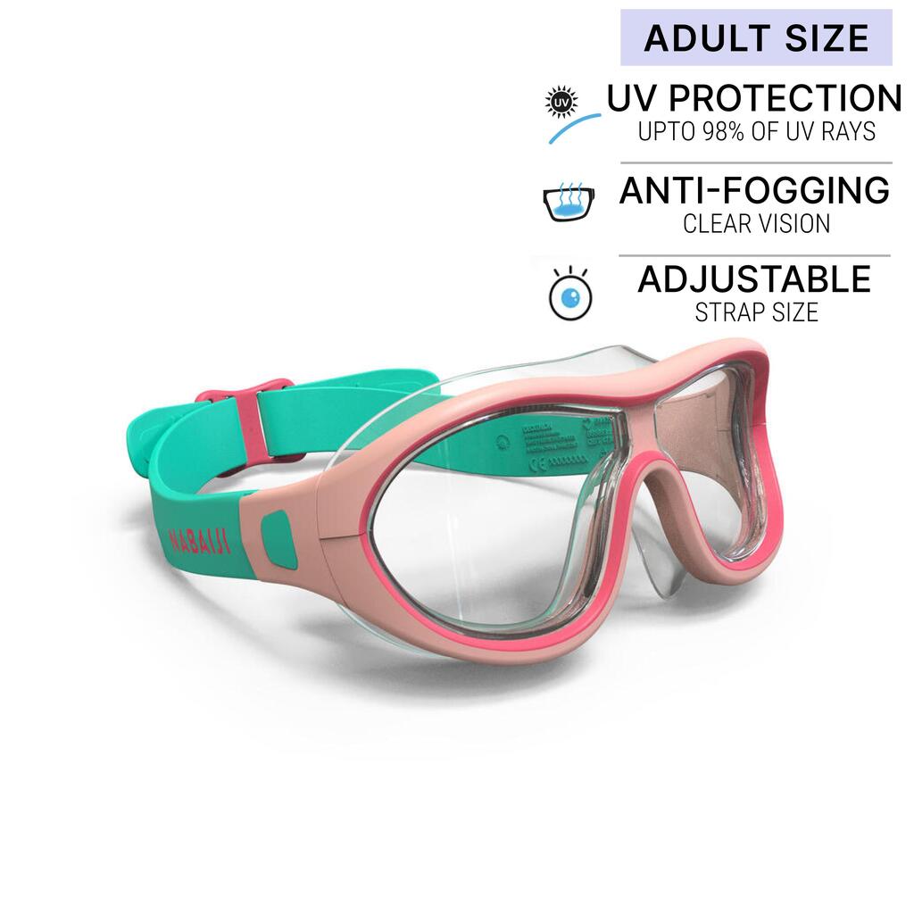 משקפי שחייה לילדים עם עדשות שקופות, דגם SWIMDOW - ירוק/ורוד