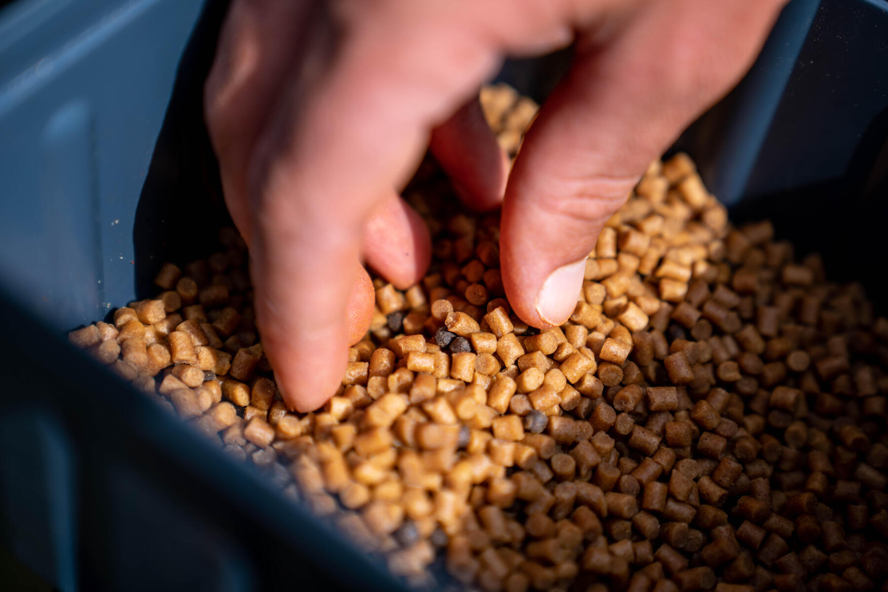 Ręka sięgająca po pellet do skrzynki