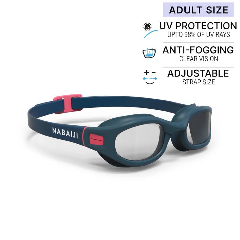 Swimming Goggles Soft 100 Size L Clear Lenses Blue Pink