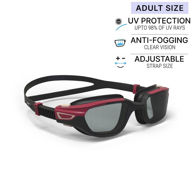 Adult Swimming Goggles Men Women UV Protection Smoked Lenses Red Black