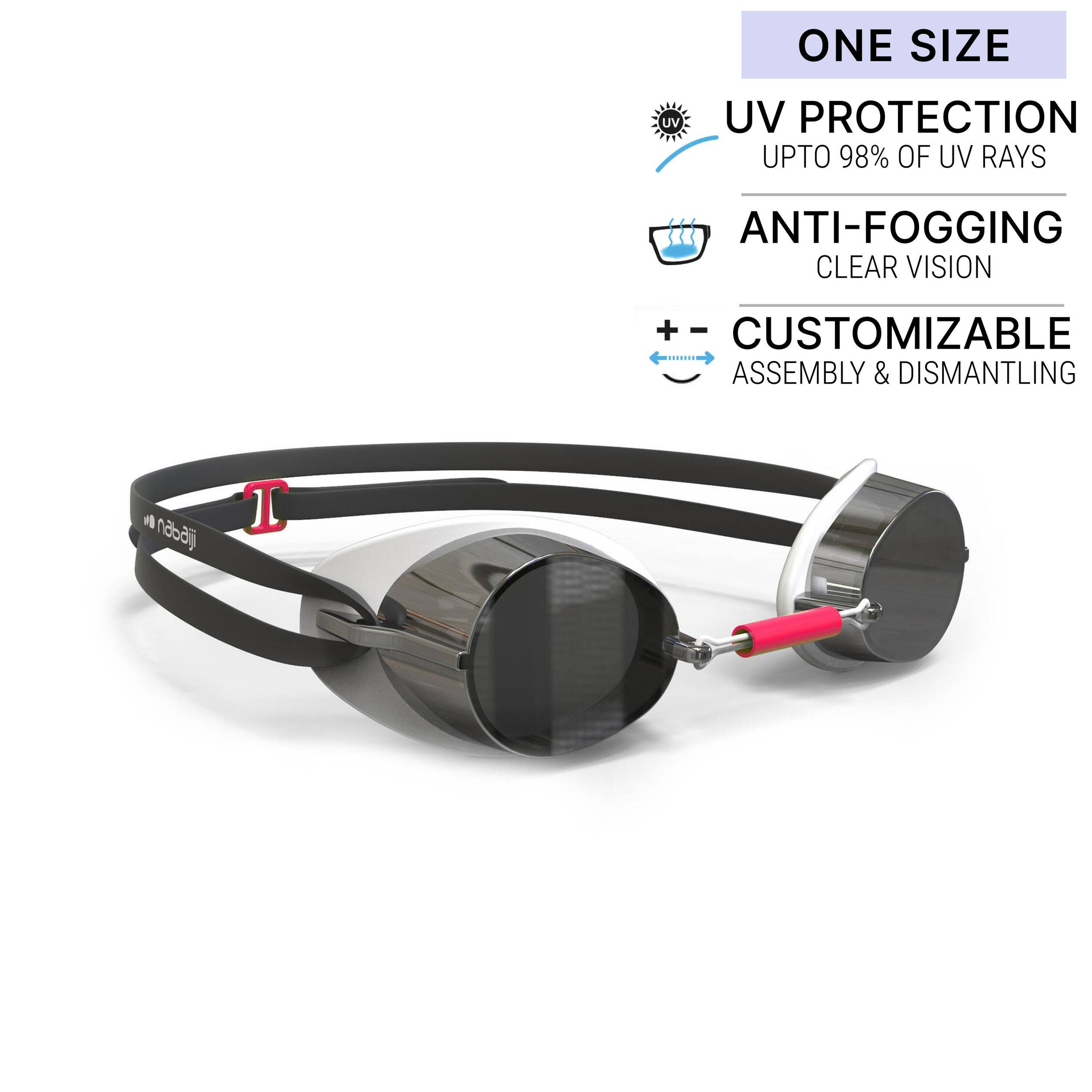 Swimming Goggles Universal Size Mirror Lenses Swedish 900 White Red