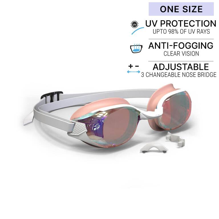 Swimming goggles BFIT - Mirror lenses - One size - White pink