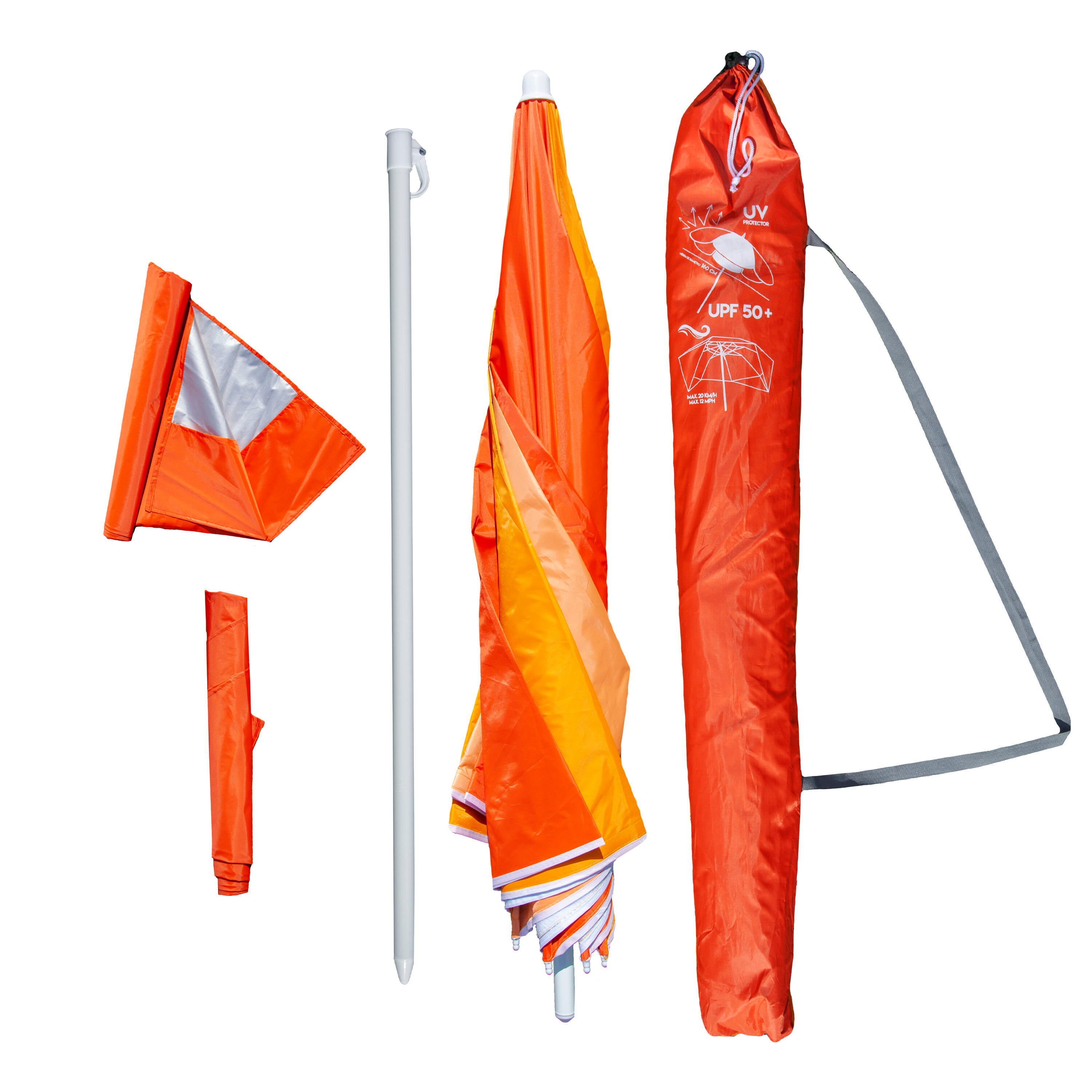 Guarda-Sol UPF50+ com Para-vento (abas laterais removíveis) Laranja 4/5