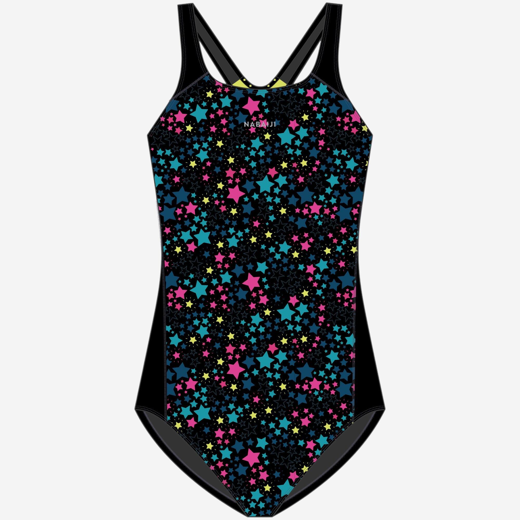 Costum întreg înot 500 Kamyleon sky Negru-Verde Fete