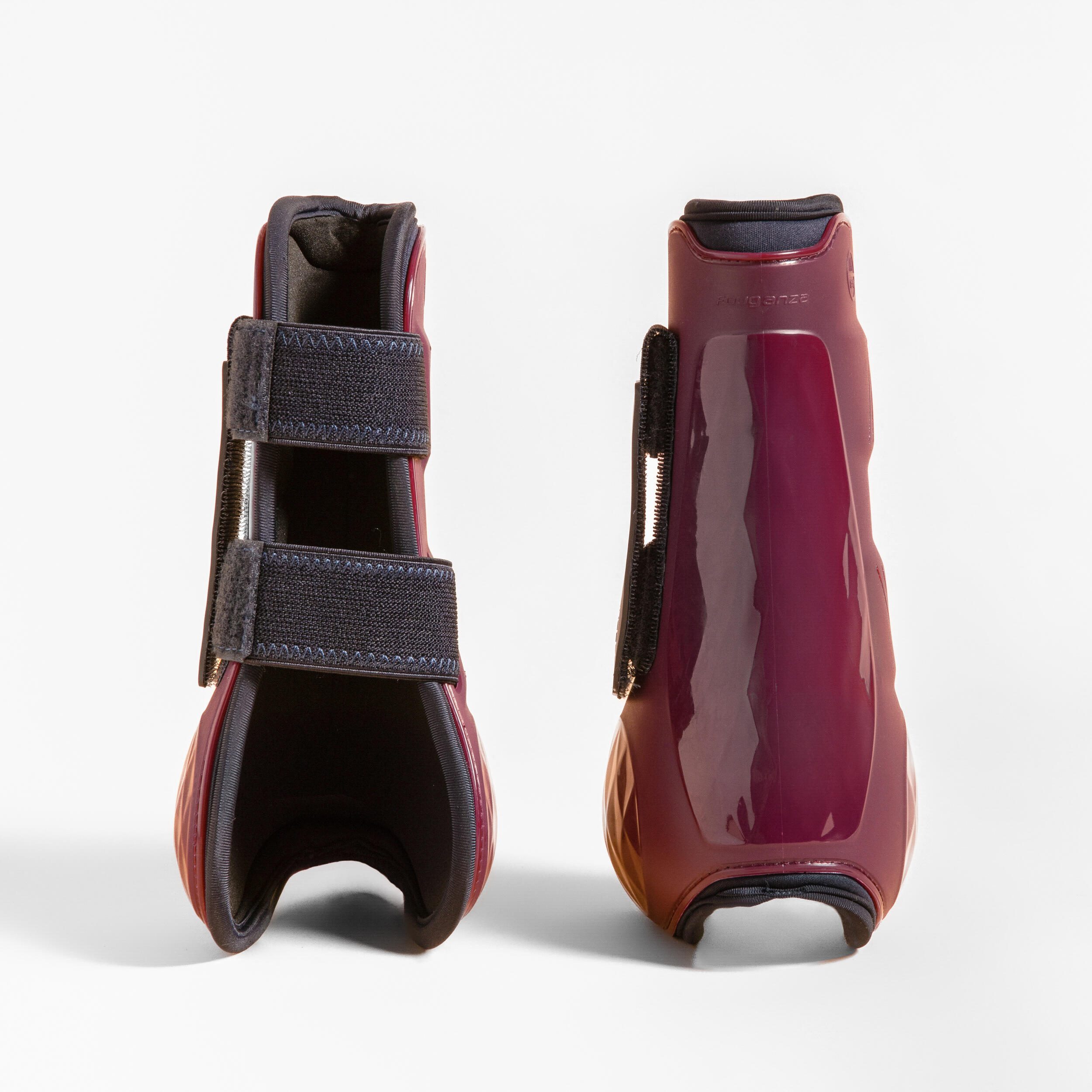 Horse Riding Open Tendon Boots for Horse & Pony 500 Jump - Burgundy Twin-Pack 2/4
