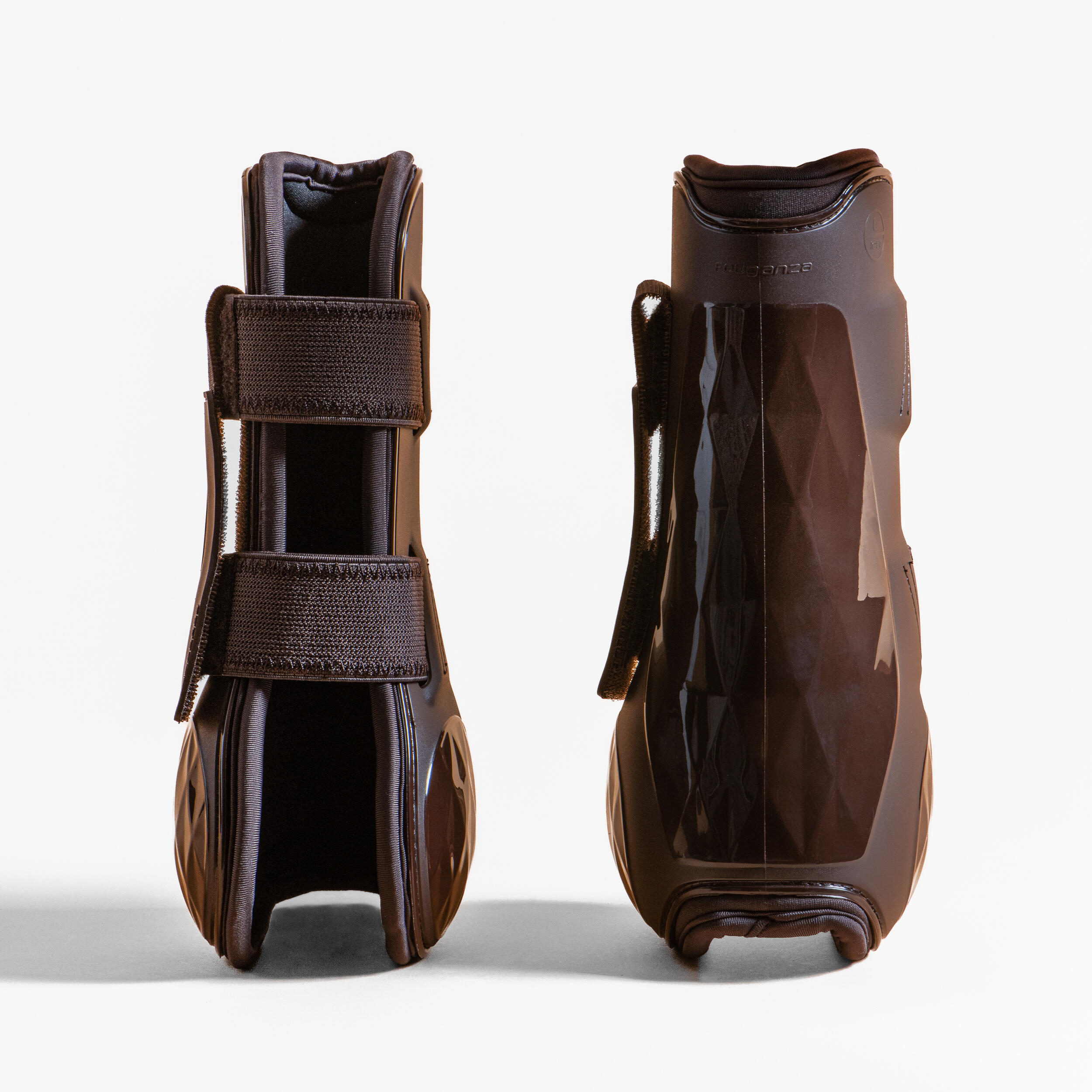 Horse Riding Open Tendon Boots for Horse Pony 500 Jump Brown Twin Pack