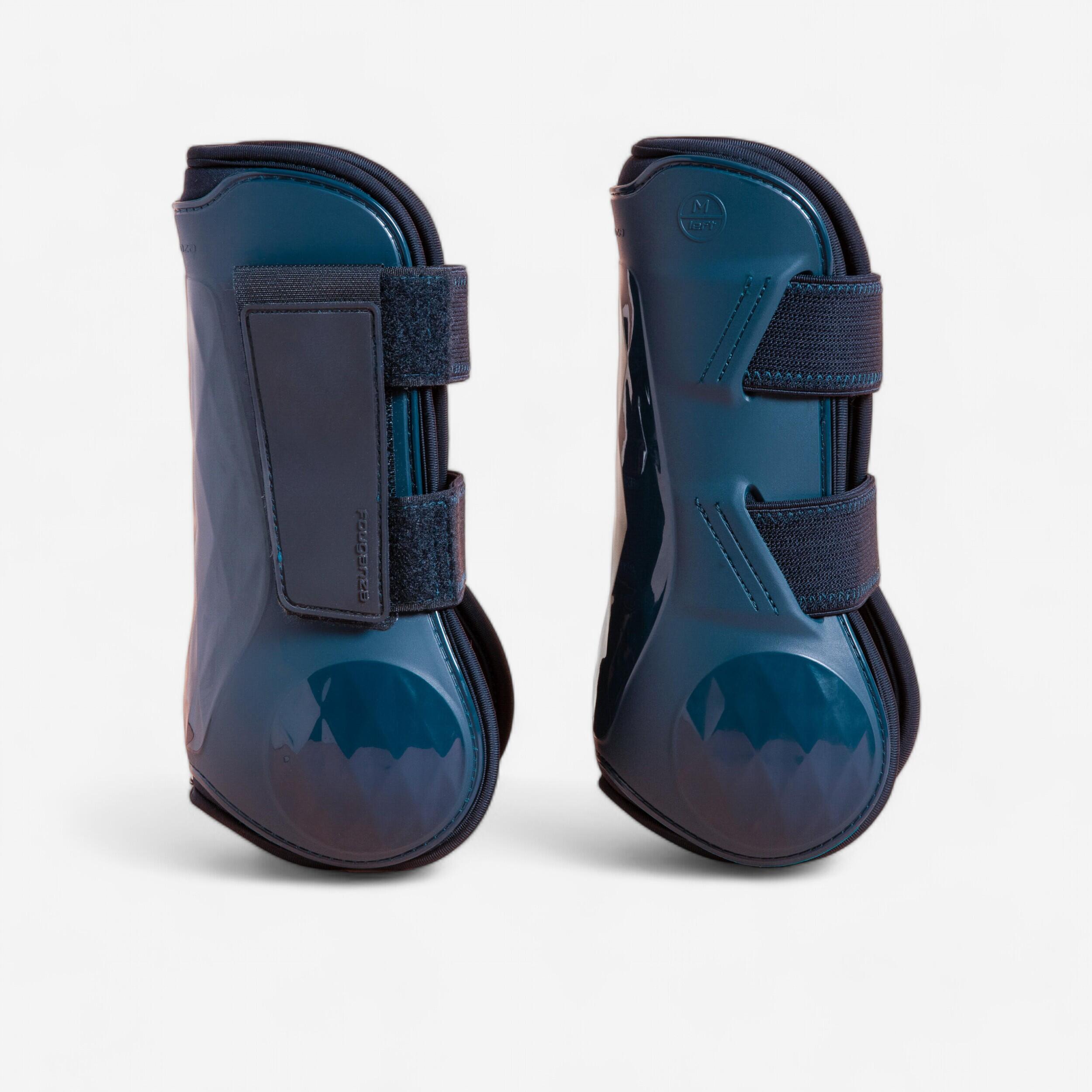 Horse Riding Open Tendon Boots for Horse Pony 500 Jump Navy Twin Pack