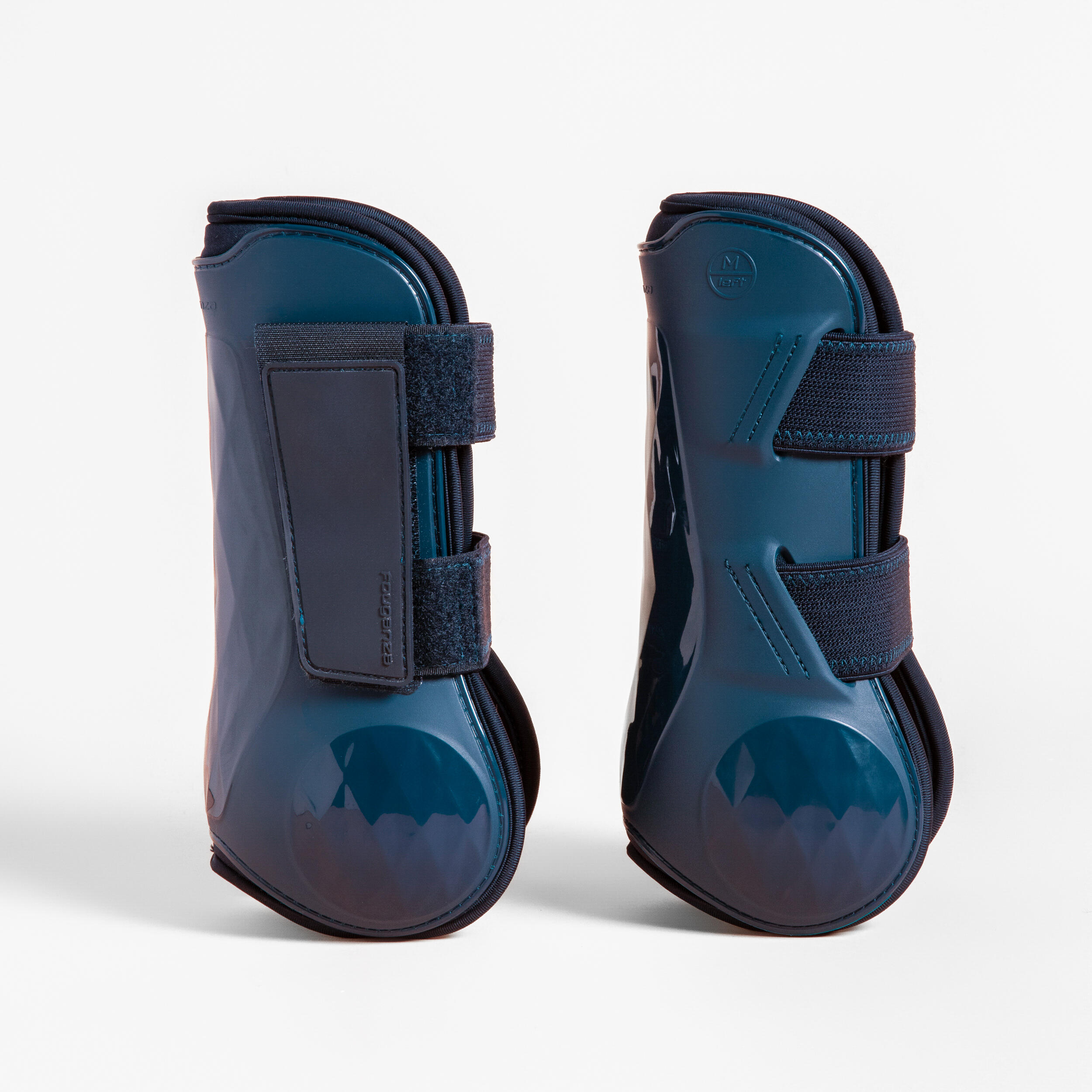 FOUGANZA Horse Riding Open Tendon Boots for Horse & Pony -500 Jump - Navy Twin-Pack