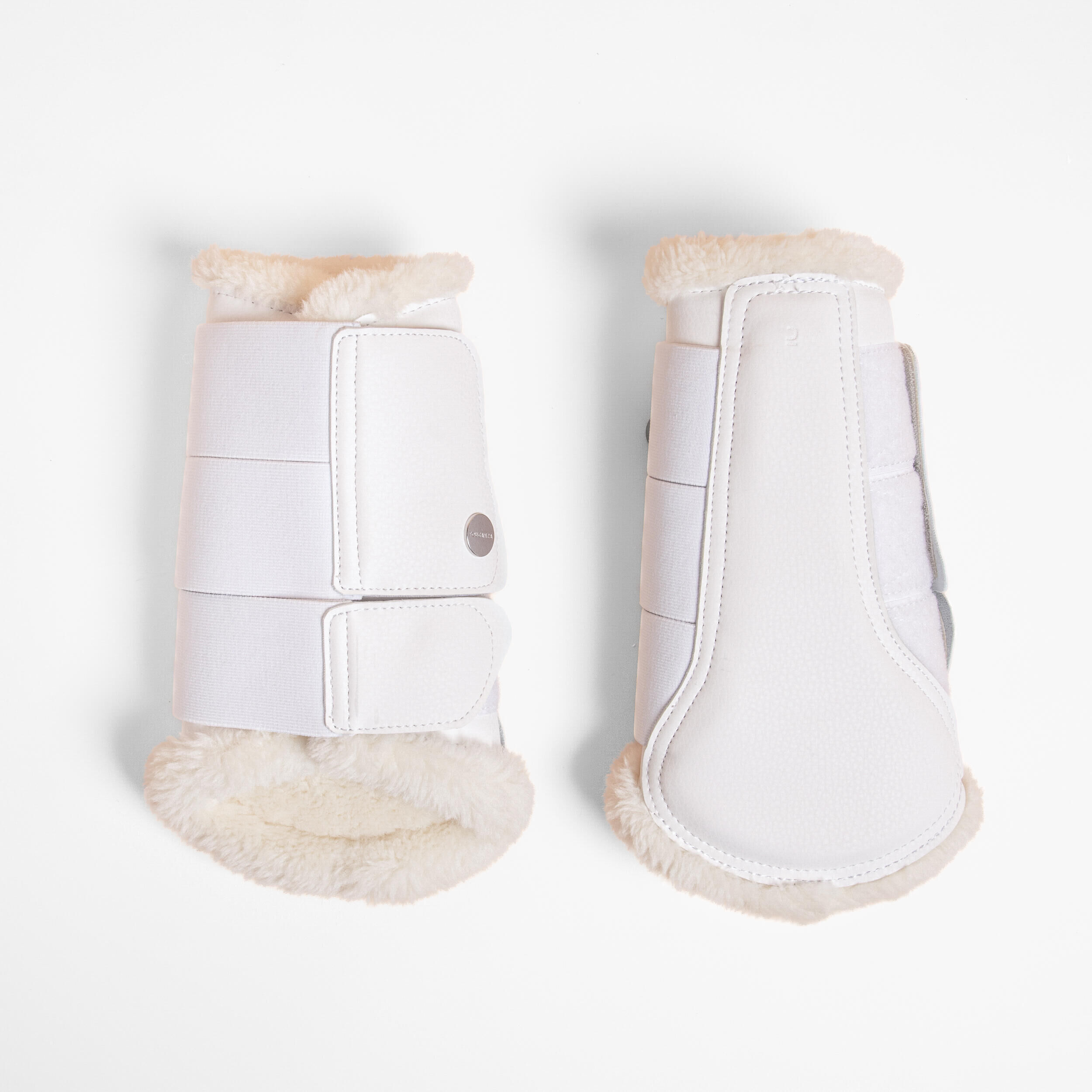 FOUGANZA Horse Riding Synthetic Sheepskin Brushing Boots For Horse 500 Twin-Pack - White