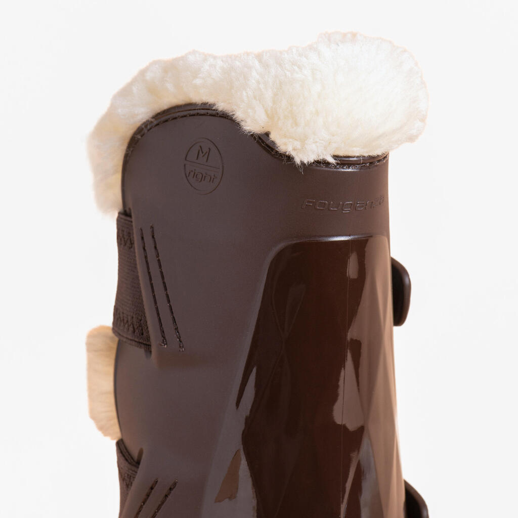 Horse Riding Synthetic Sheepskin Tendon Boots 580 Twin-Pack - Brown