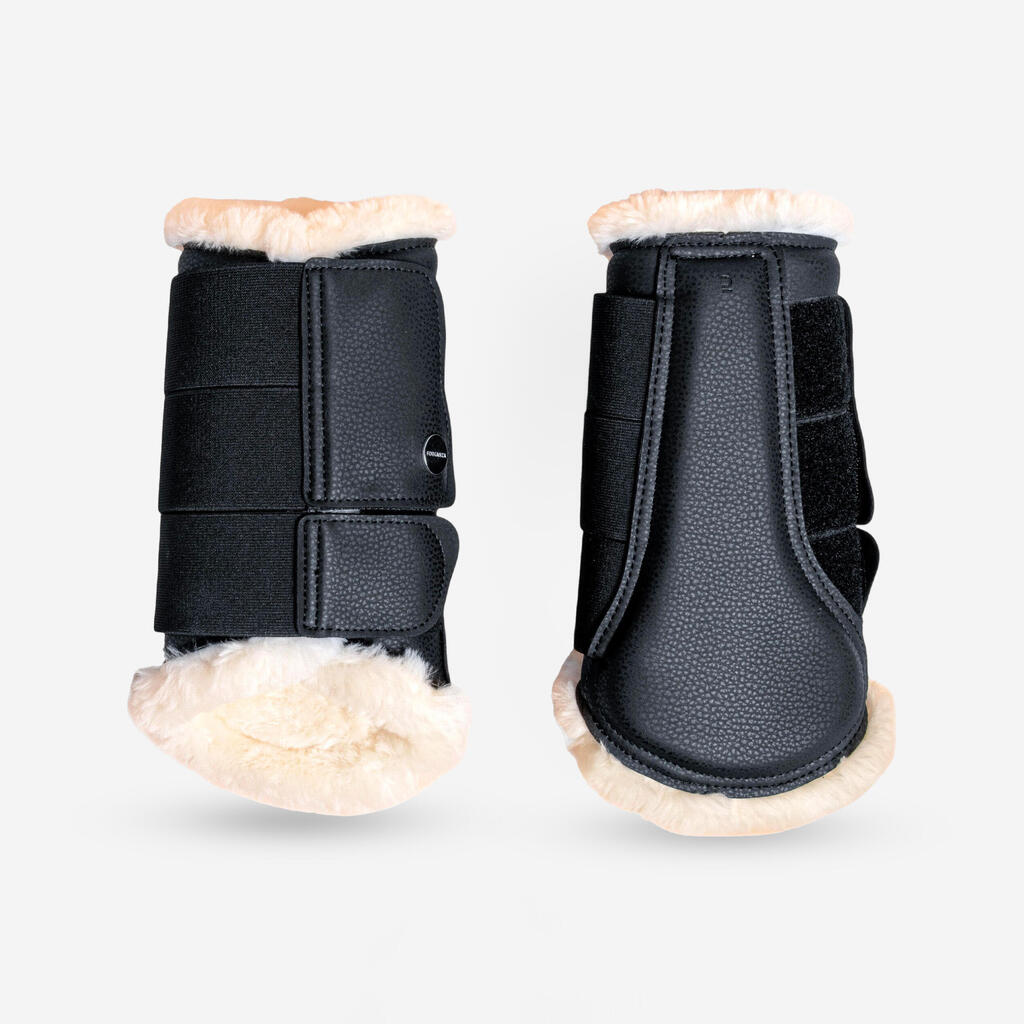 Horse Riding Synthetic Sheepskin Brushing Boots For Horse 500 Twin-Pack - Black