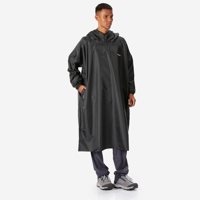 Rain Waterproof Poncho Improved Quality with Storage Pouch - Black (Free Size)