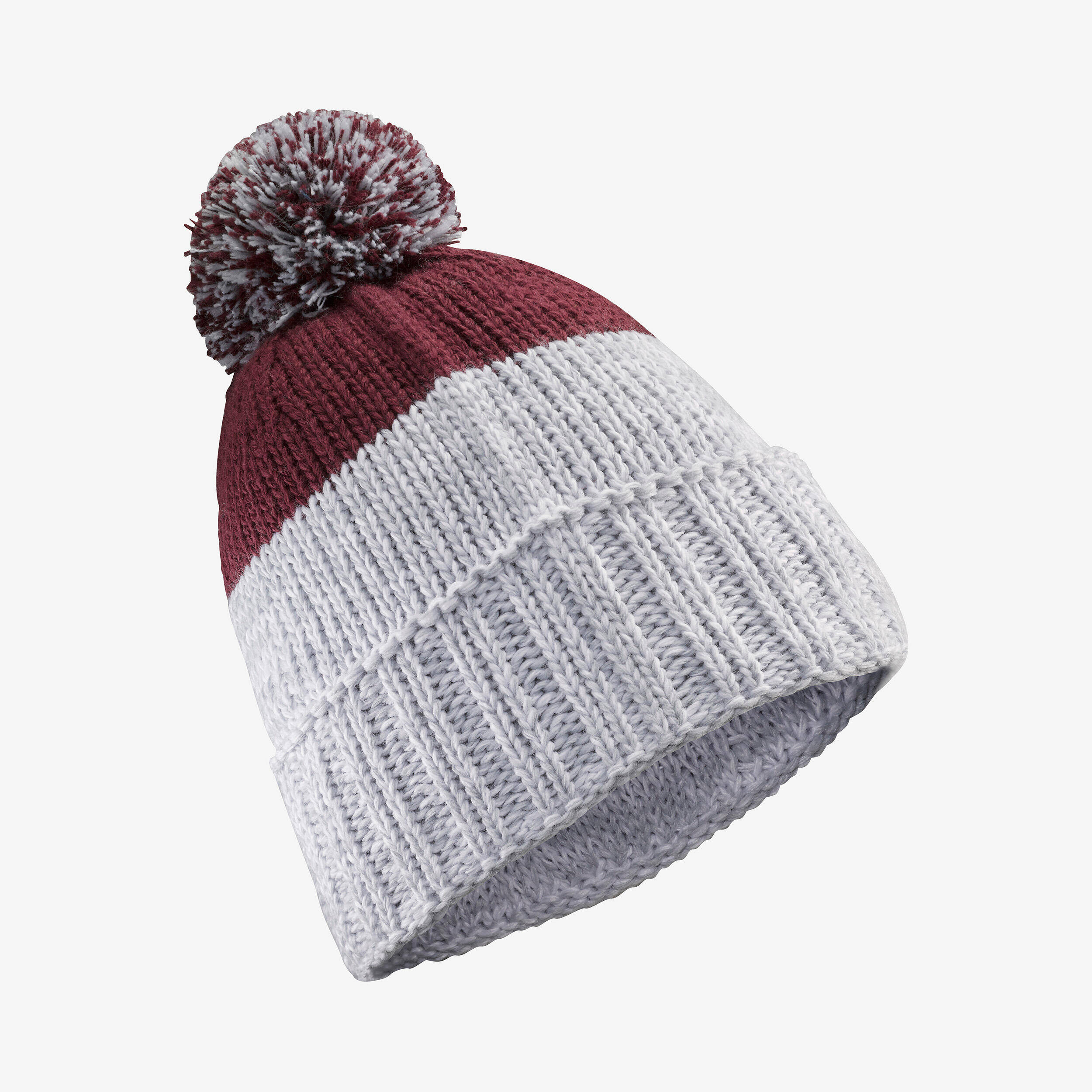 Adult pompom hat, GRAND NORD FR500 - Grey and Burgundy -  5