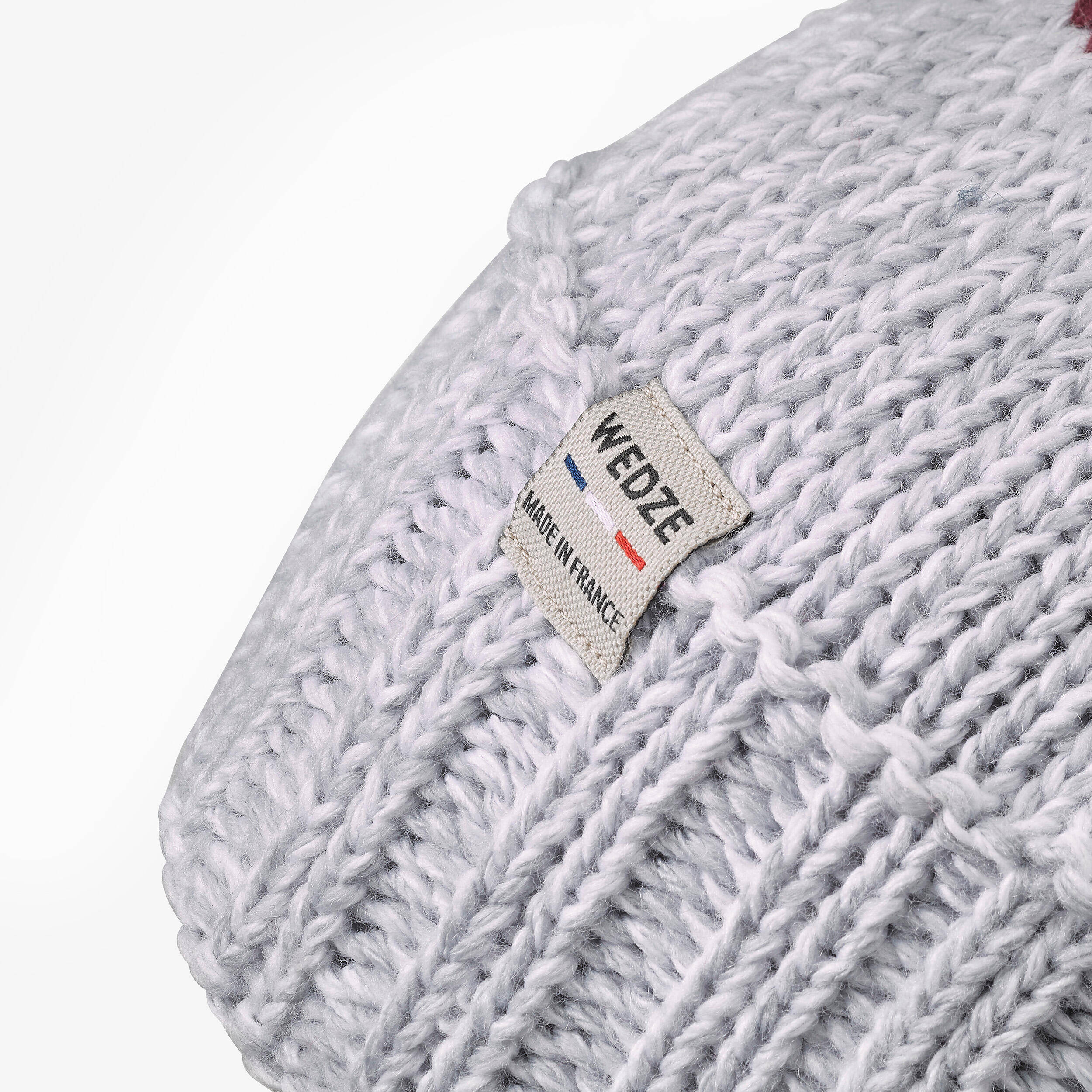 Adult pompom hat, GRAND NORD FR500 - Grey and Burgundy -  3
