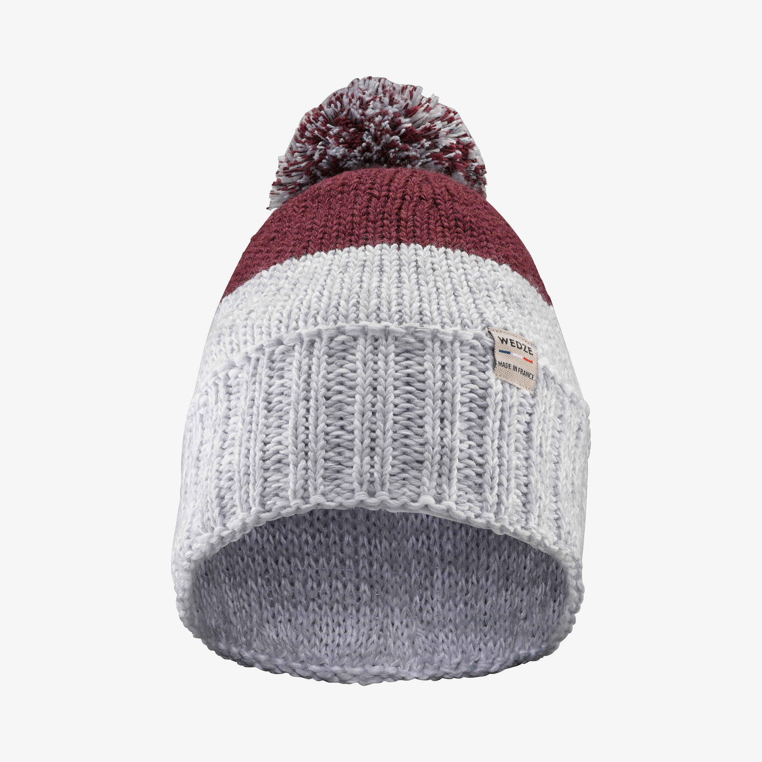 Adult pompom hat, GRAND NORD FR500 - Grey and Burgundy -  2