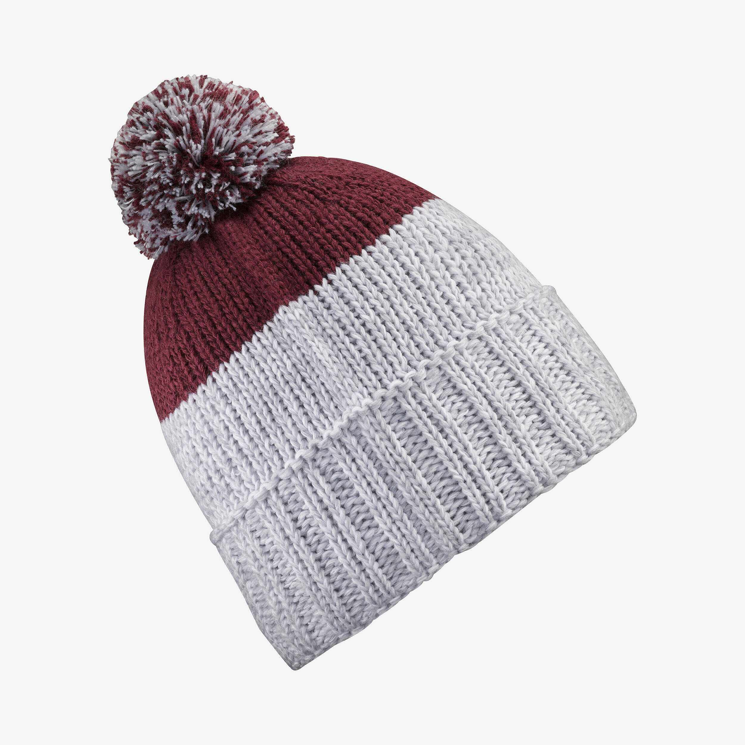 Adult pompom hat, GRAND NORD FR500 - Grey and Burgundy -  4