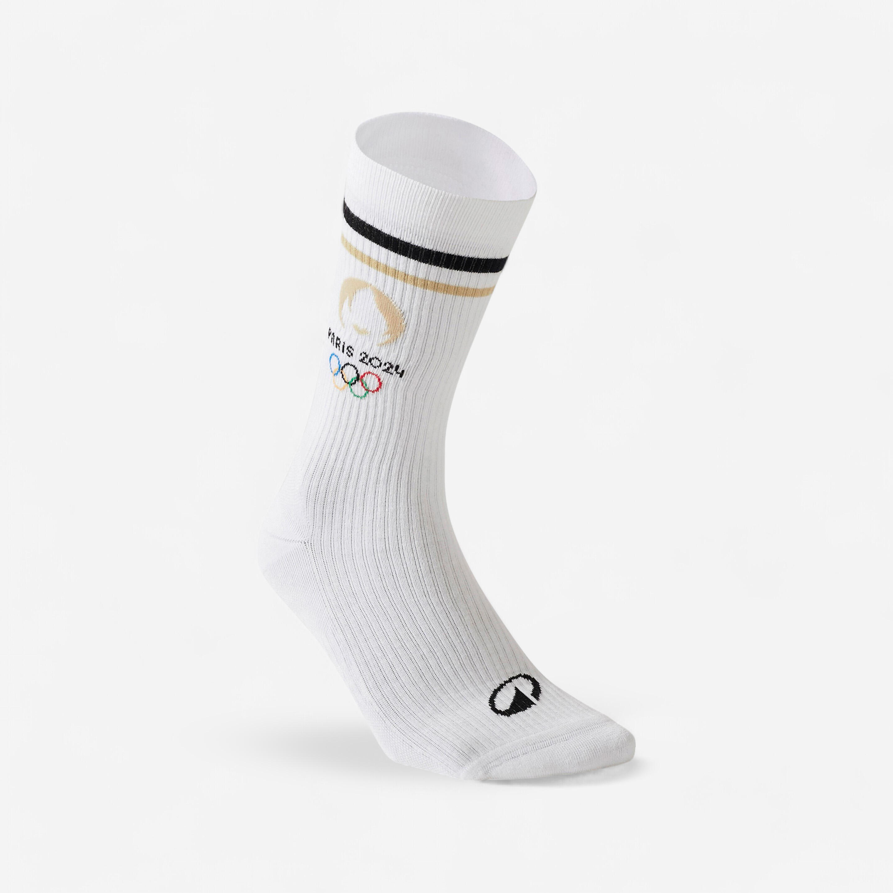 Paris 2024-decathlon - Chaussettes Blanches Paris 2024 Made In France - Chaussettes - Jeux Olympiques Paris 2024 - Beige-blanc-noir - 35/38 -