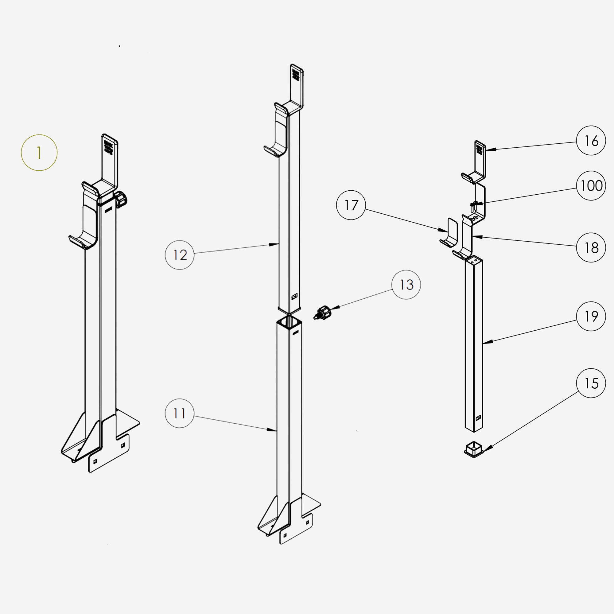 CHANDELLE GAUCHE - PIÈCE DÉTACHÉE MUSCULATION POUR RACK PLIABLE 120 Kg 4/7