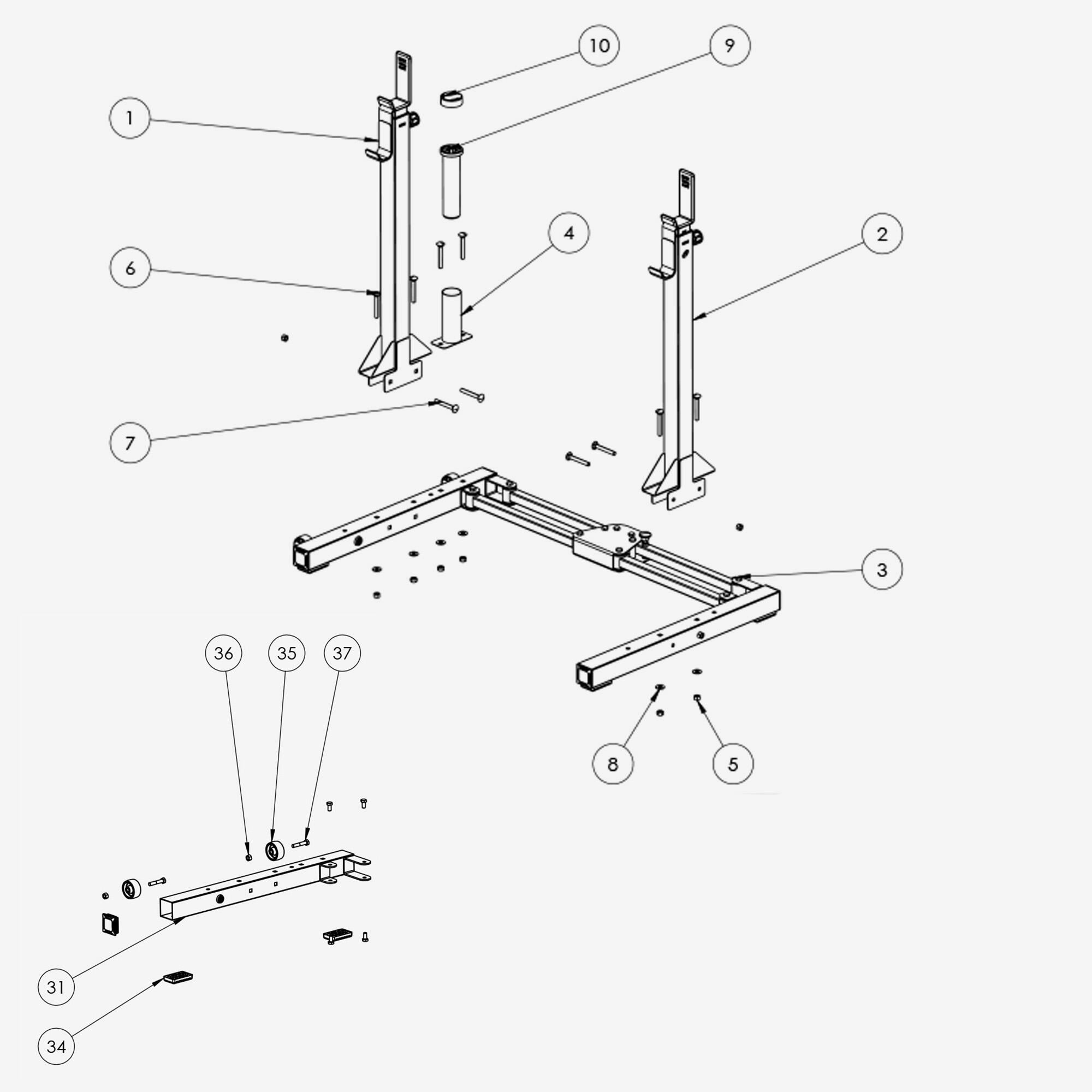 KIT VISSERIE MONTAGE - PIÈCE DÉTACHÉE MUSCULATION POUR RACK PLIABLE 120 Kg 2/5