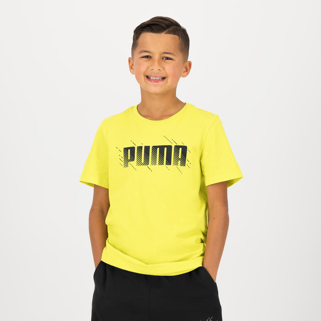 Detské bavlnené tričko Puma žltá s nápisom 