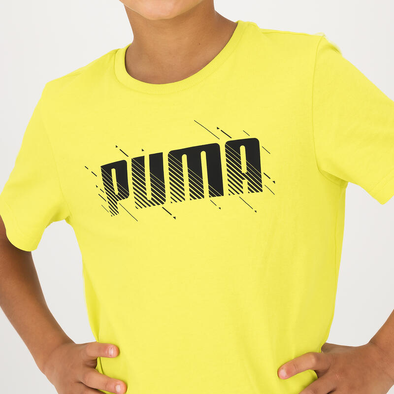 T-shirt voor gym kinderen geel met opdruk
