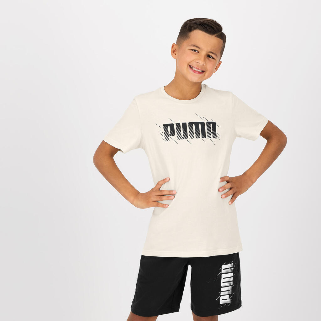 Detské bavlnené tričko Puma béžové s nápisom 